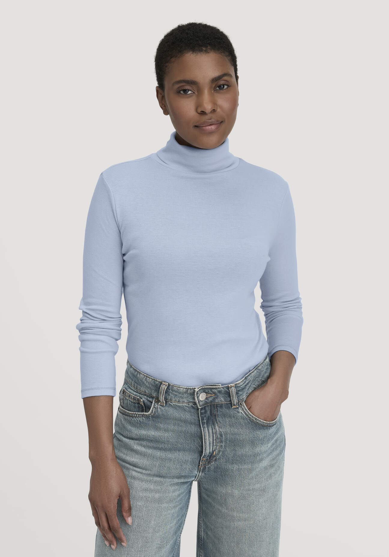 Thumbnail - hessnatur Damen Softrib Longsleeve Fitted aus Bio-Baumwolle und TENCEL™ Modal - blau - Größe 48