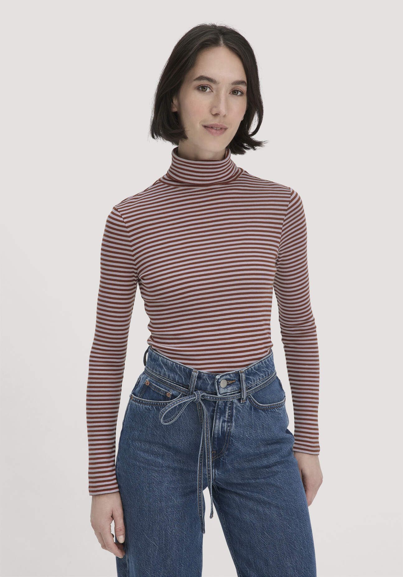 hessnatur Damen Streifen Softrib Longsleeve Fitted aus Bio-Baumwolle und Modal - lila Größe 40