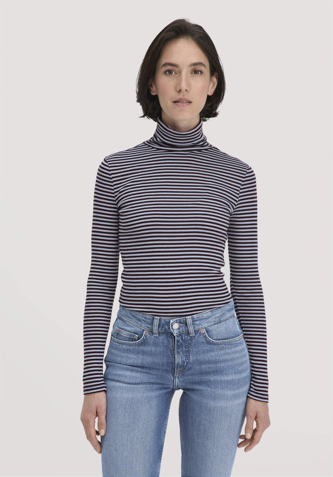 hessnatur Damen Streifen Softrib Longsleeve Fitted aus Bio-Baumwolle und Modal - blau Größe 48