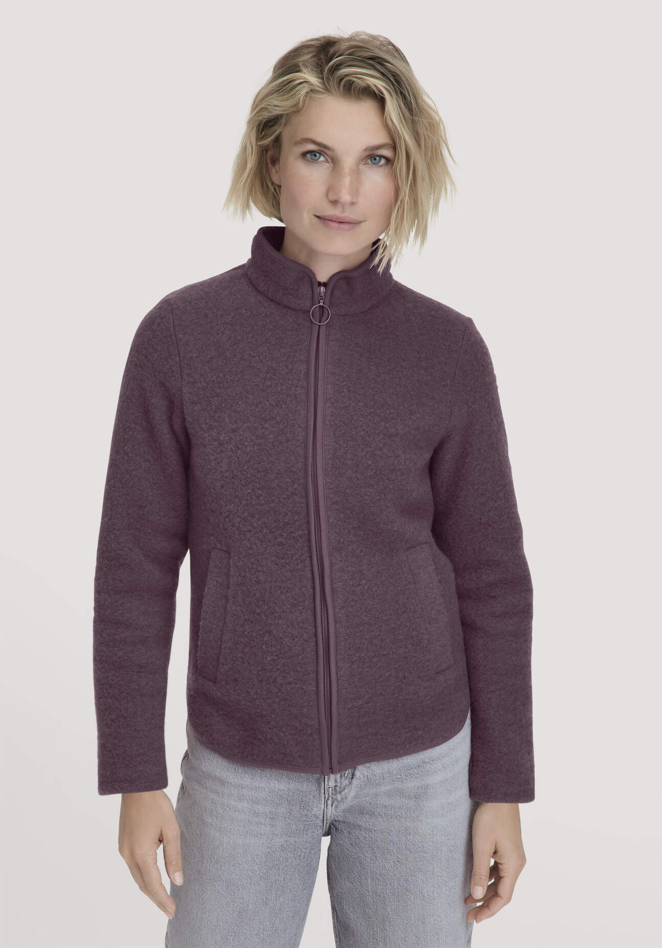 hessnatur Damen Wollfleece Jacke Regular aus Bio-Merinowolle - lila Größe S