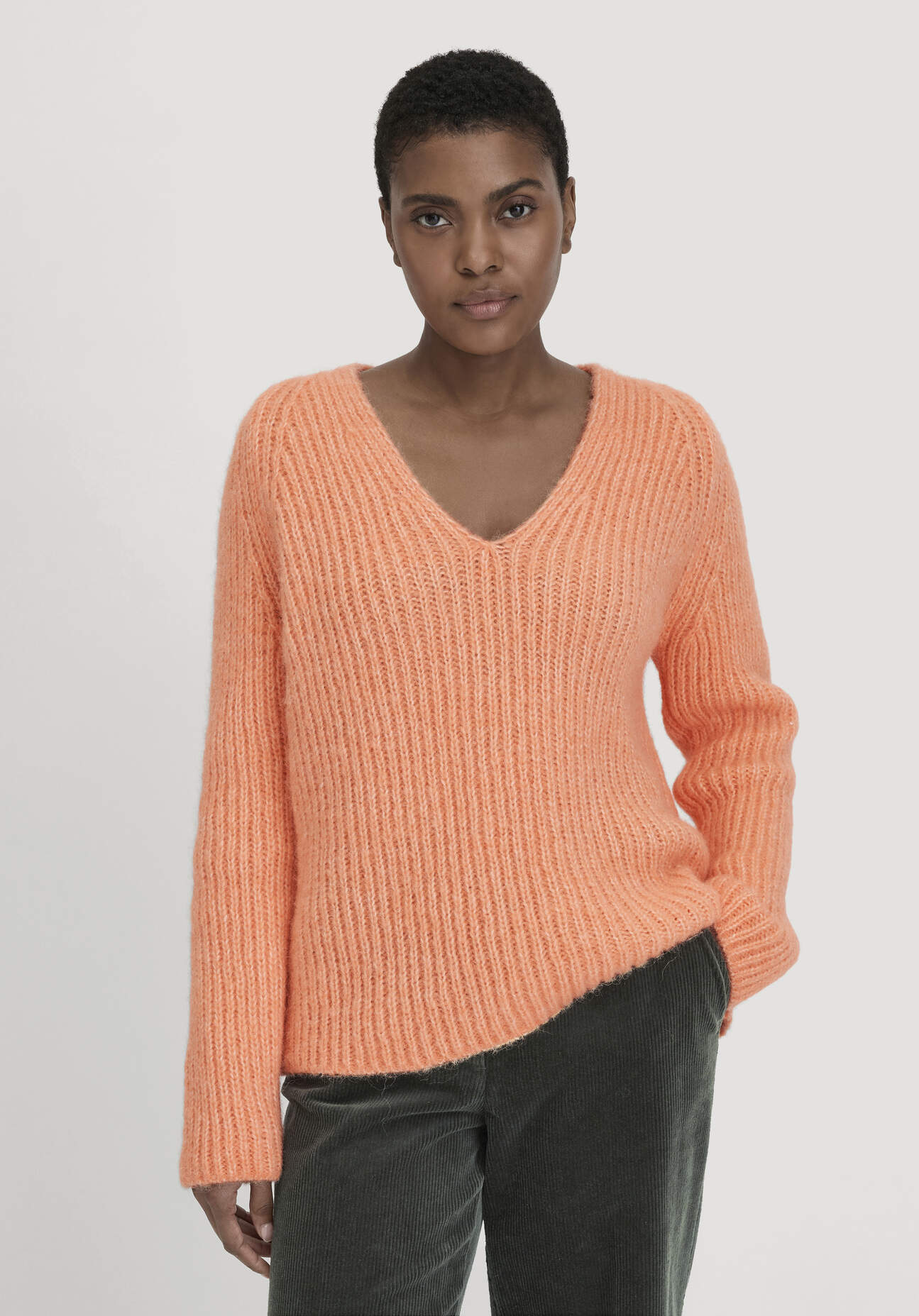 Thumbnail - hessnatur Damen Strick Pullover Relaxed aus Alpaka mit Bio-Baumwolle - orange - Größe XXL