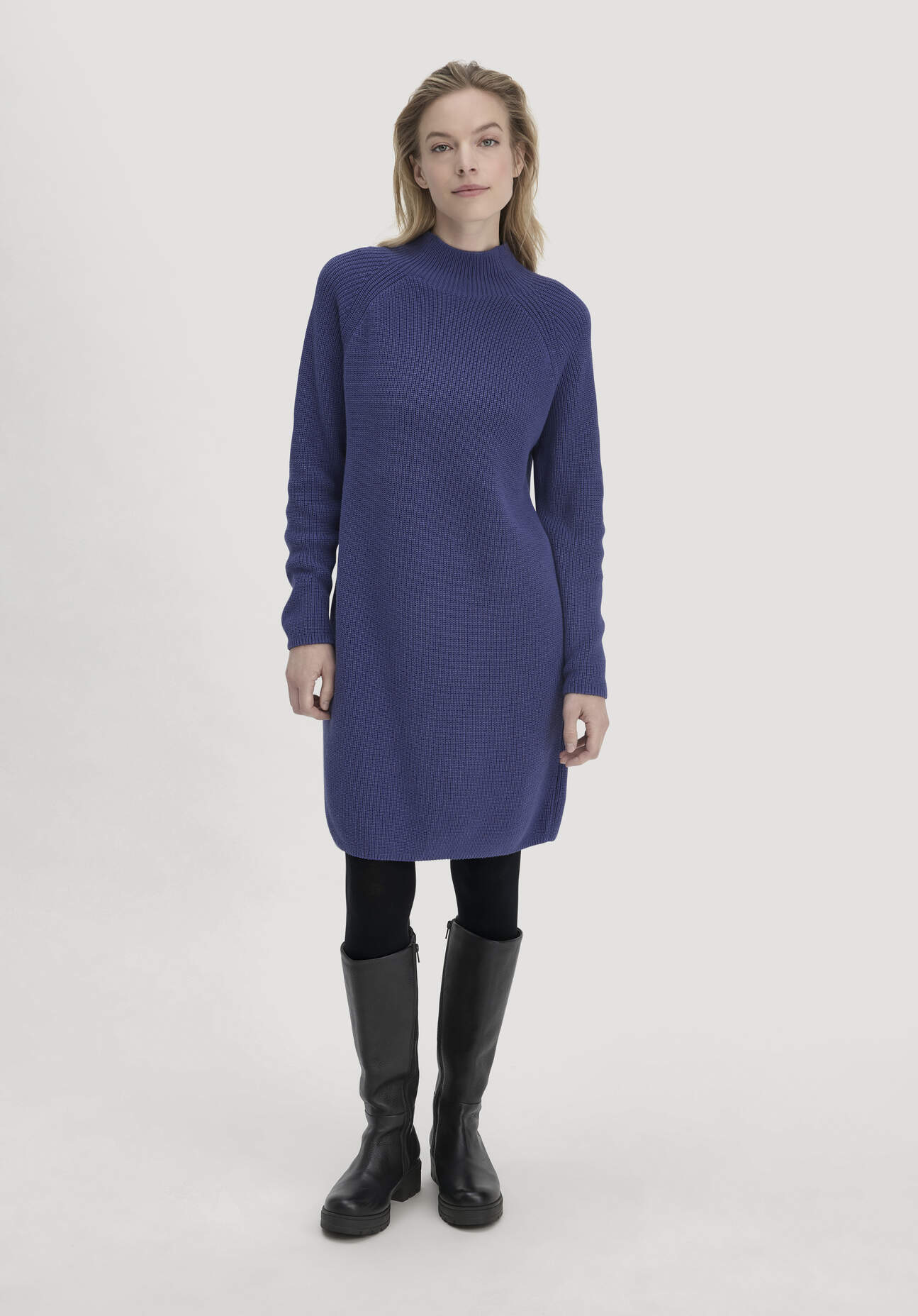 hessnatur Damen Strick Kleid Regular aus Bio-Baumwolle - blau Größe XXL