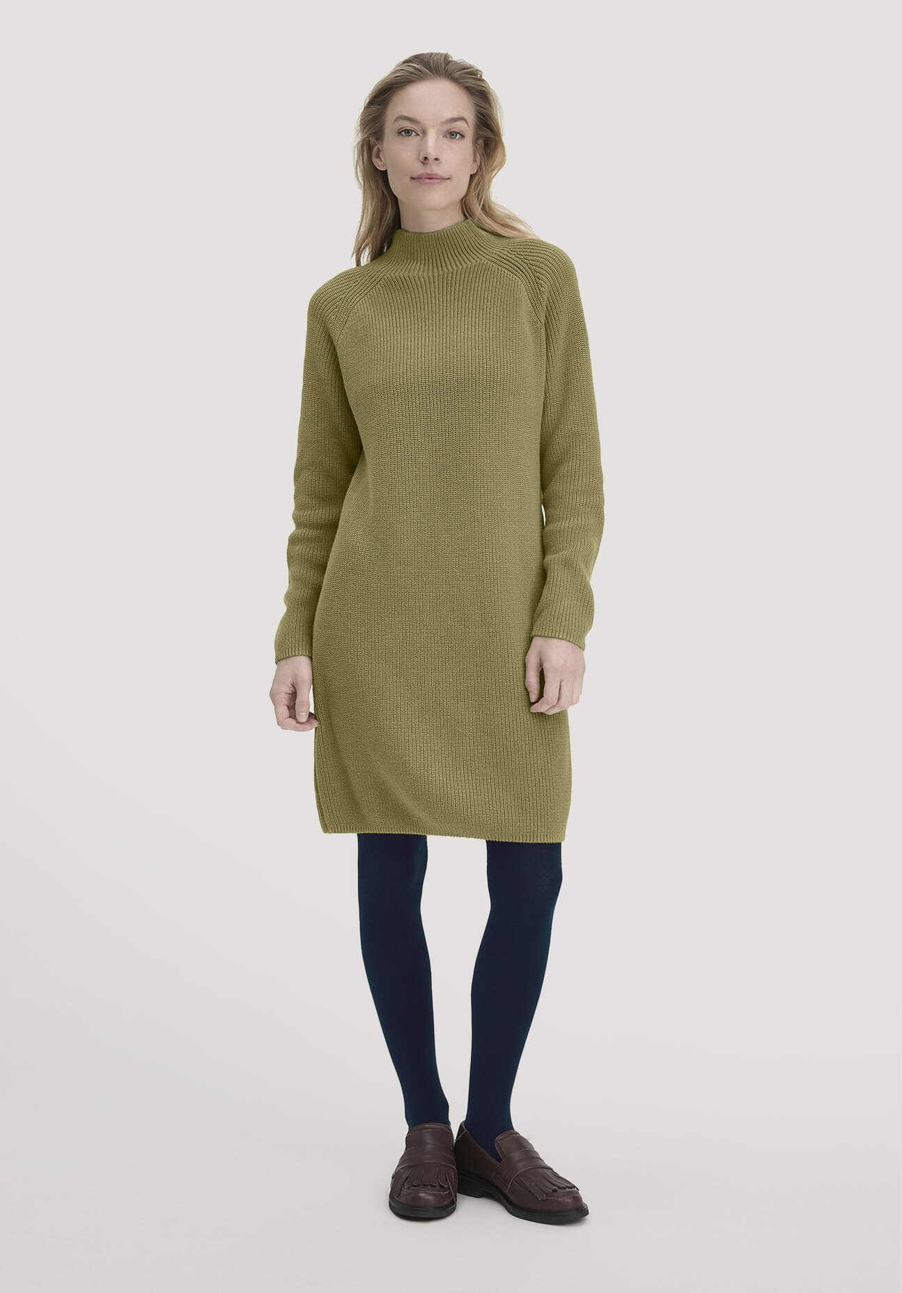 hessnatur Damen Strick Kleid Regular aus Bio-Baumwolle - grün Größe L