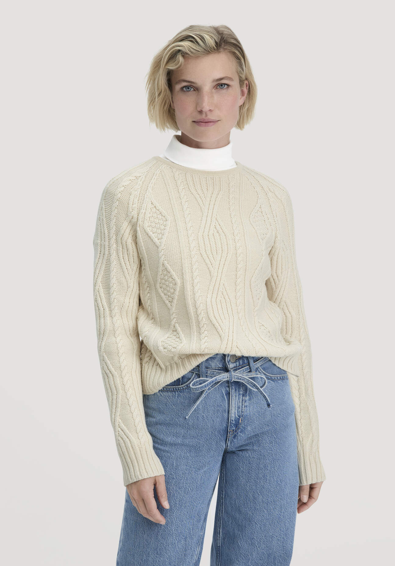 Thumbnail - hessnatur Damen Strick Pullover Regular aus Bio-Schurwolle und Bio-Baumwolle - natur - Größe XL