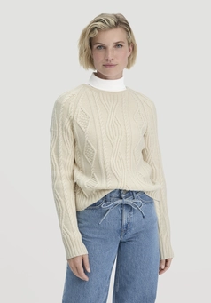 Regular knit sweater made of organic virgin wool and organic cotton