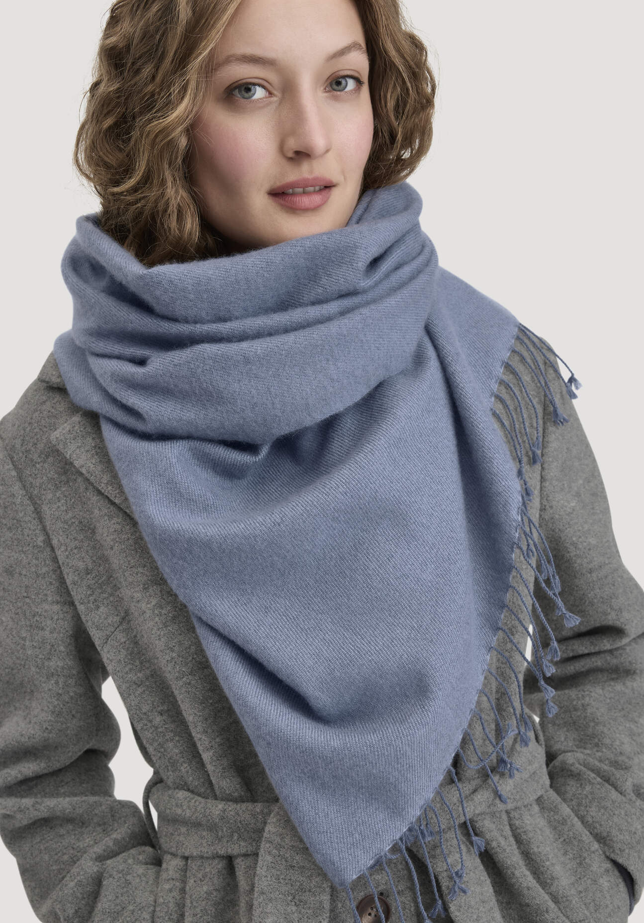 hessnatur Damen Schal aus Cashmere mit Schurwolle - blau Grösse60x200 cm