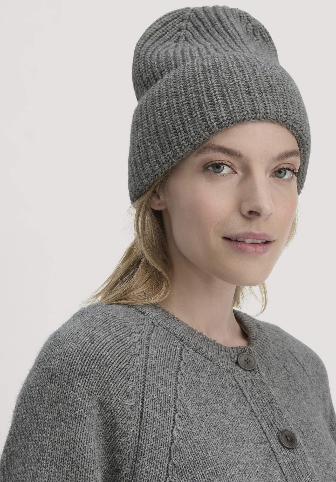 hessnatur Damen Mütze aus Bio-Merinowolle mit Bio-Baumwolle - grau Größe One Size