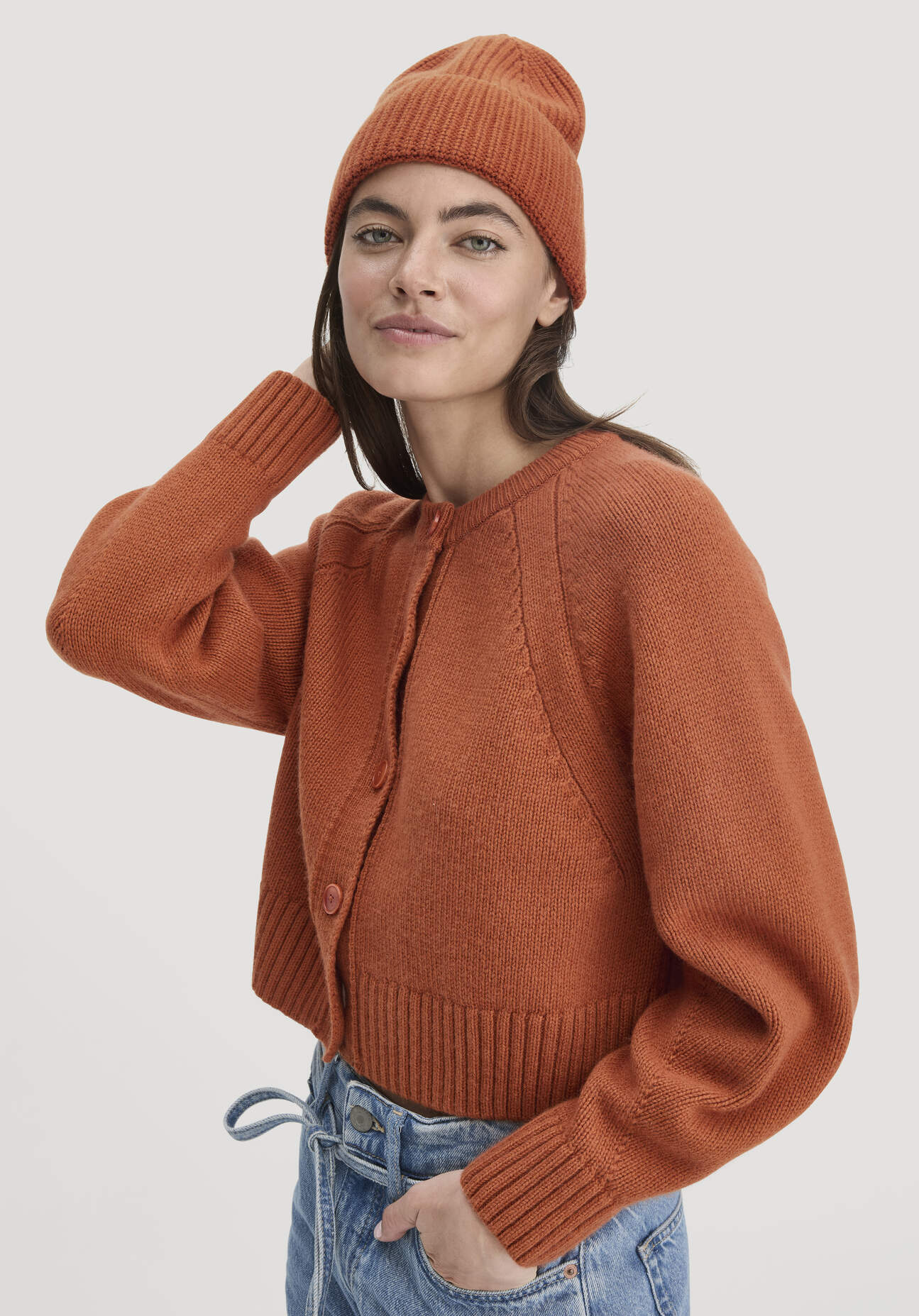 hessnatur Damen Mütze aus Bio-Merinowolle mit Bio-Baumwolle - orange Größe One Size