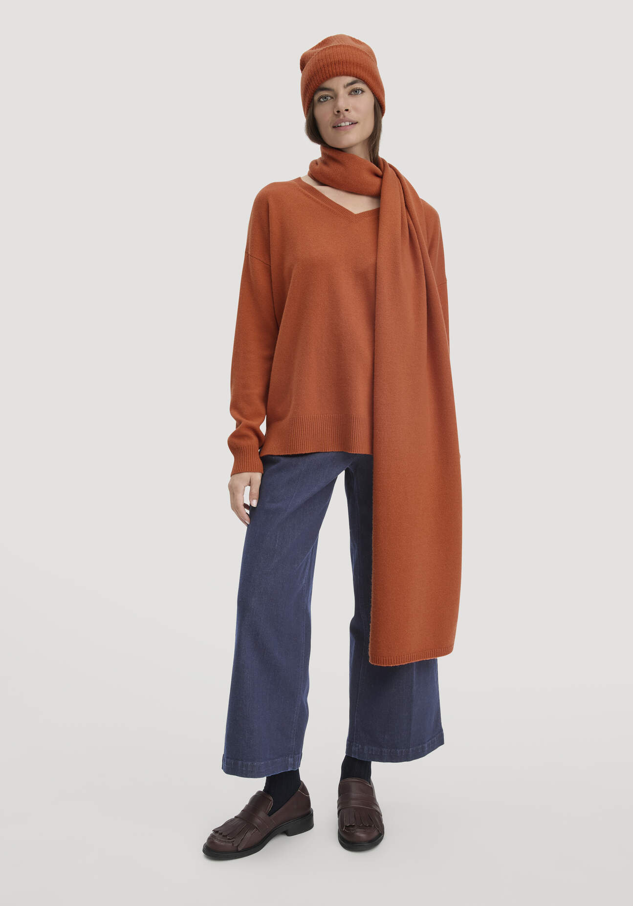 hessnatur Damen Strick Schal aus Bio-Merinowolle mit Cashmere - orange Größe 1size