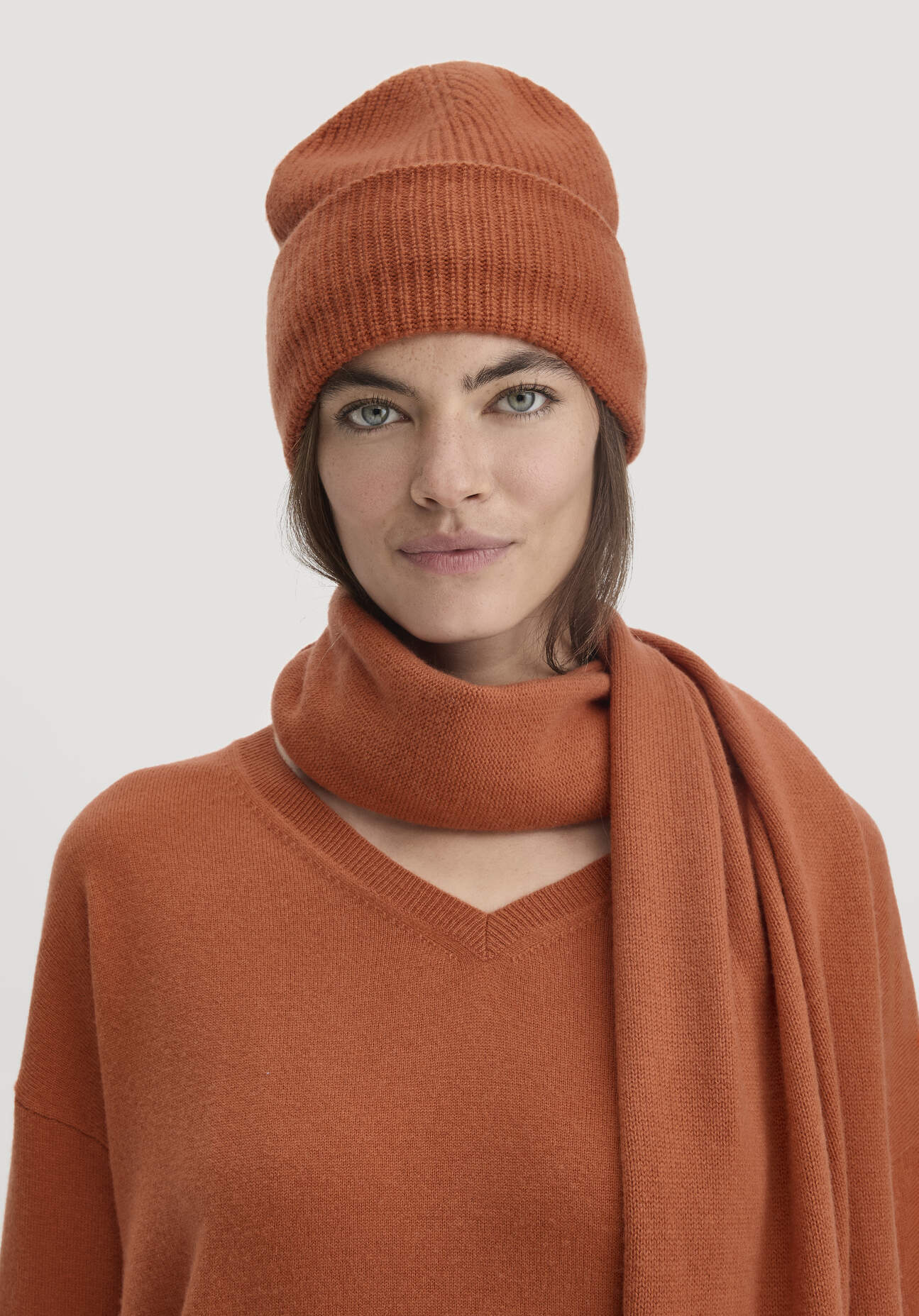 hessnatur Damen Strick Mütze aus Bio-Schurwolle mit Kaschmir - orange Größe 1size
