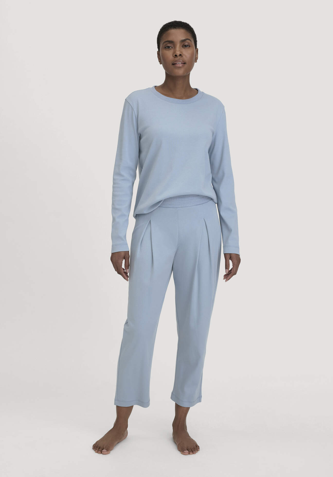hessnatur Damen Pyjama PURE COTTON aus Bio-Baumwolle - blau Größe 48