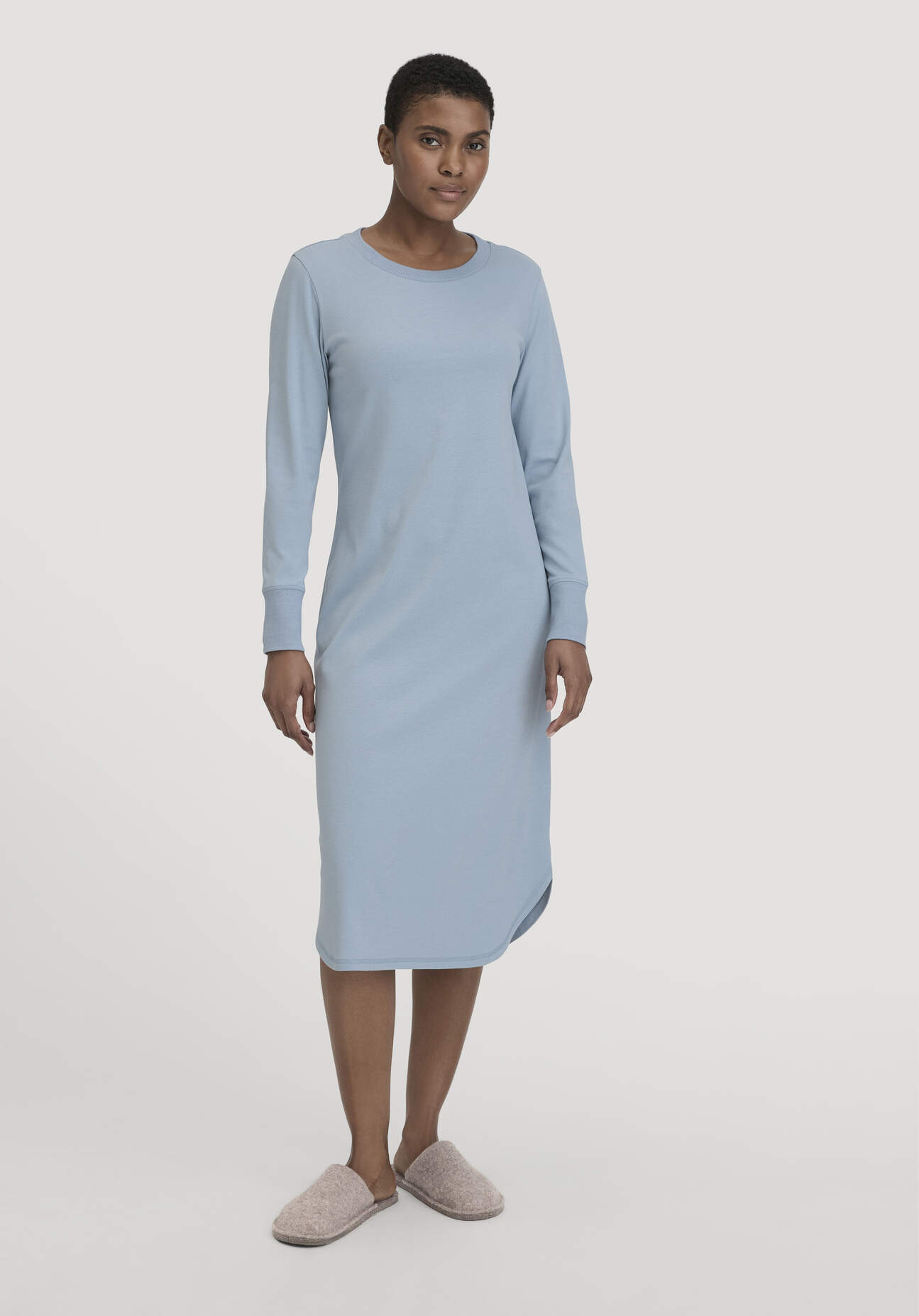 hessnatur Damen Nachthemd PURE COTTON aus Bio-Baumwolle - blau Größe 34