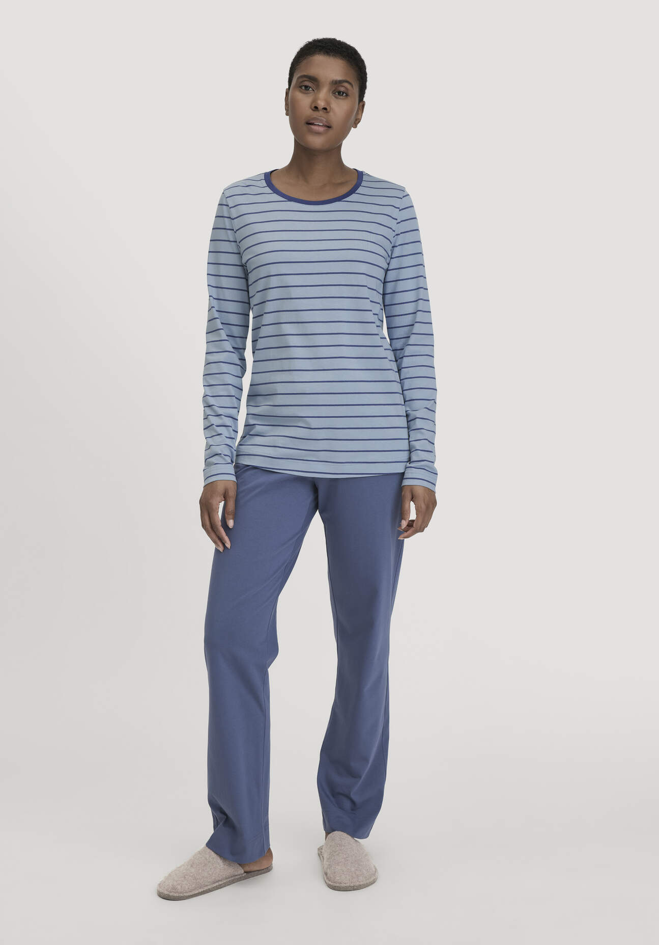 hessnatur Damen Schlafhose PURE COTTON aus Bio-Baumwolle - blau Grösse34