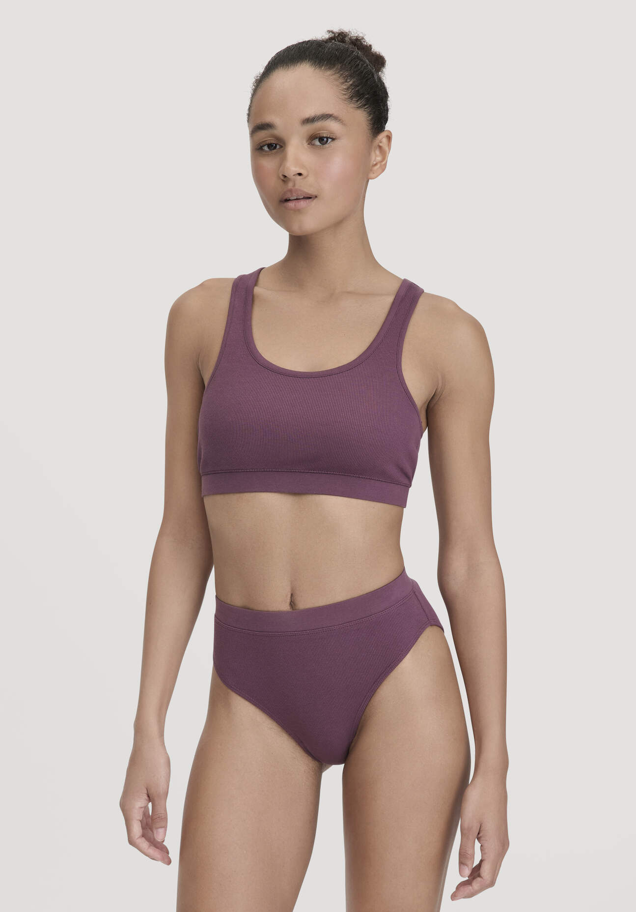 hessnatur Damen Slip High Waist SOFT RIB aus Bio-Baumwolle - lila Größe 34