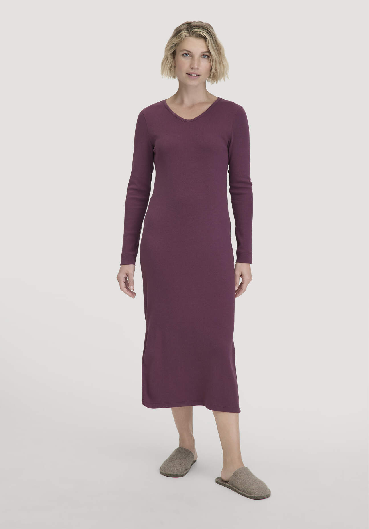 hessnatur Damen Nachthemd SOFT RIB aus Bio-Baumwolle - lila Größe 36