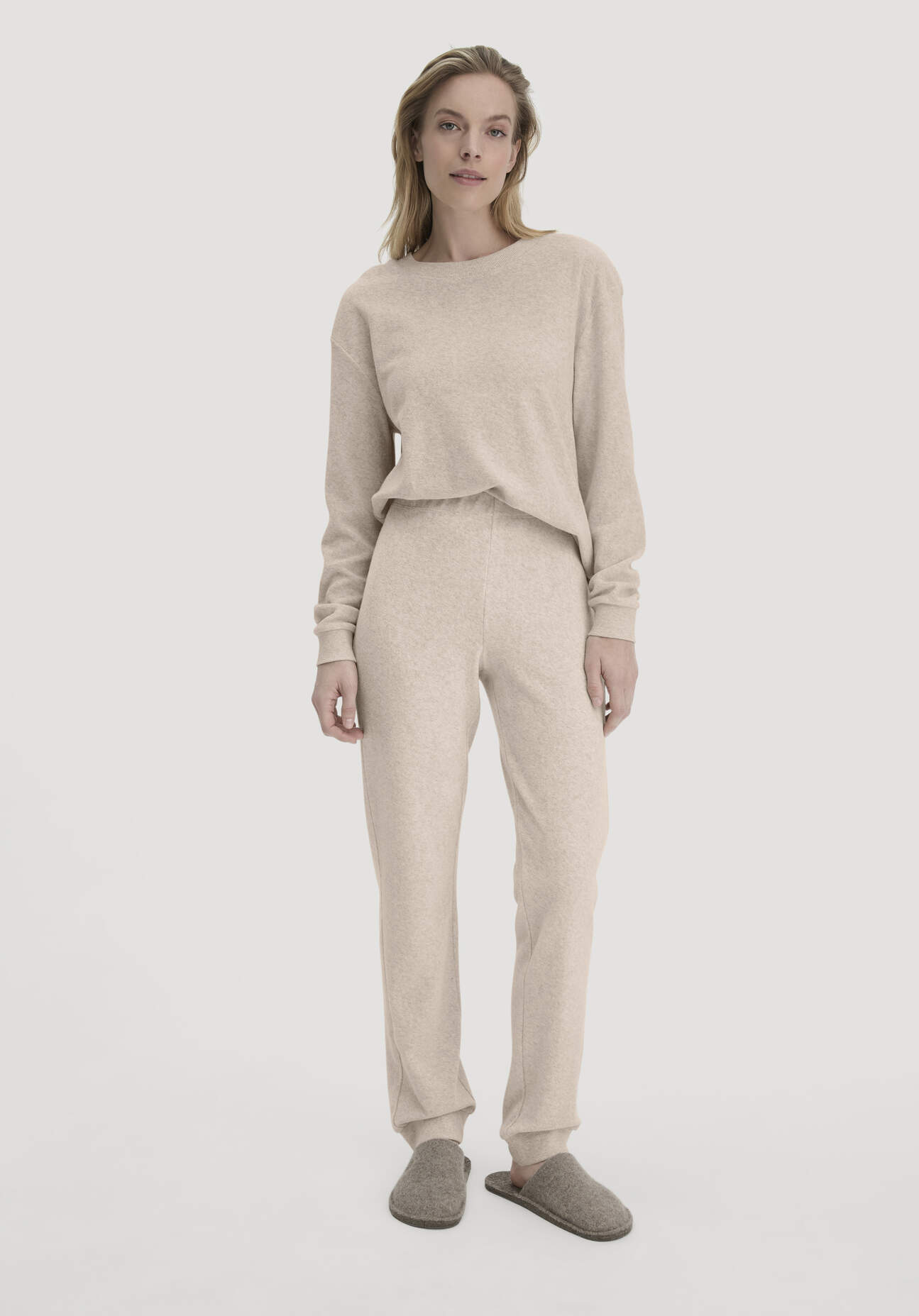 hessnatur Damen Frottee Loungehose PURE COTTON aus Bio-Baumwolle - beige Größe 40