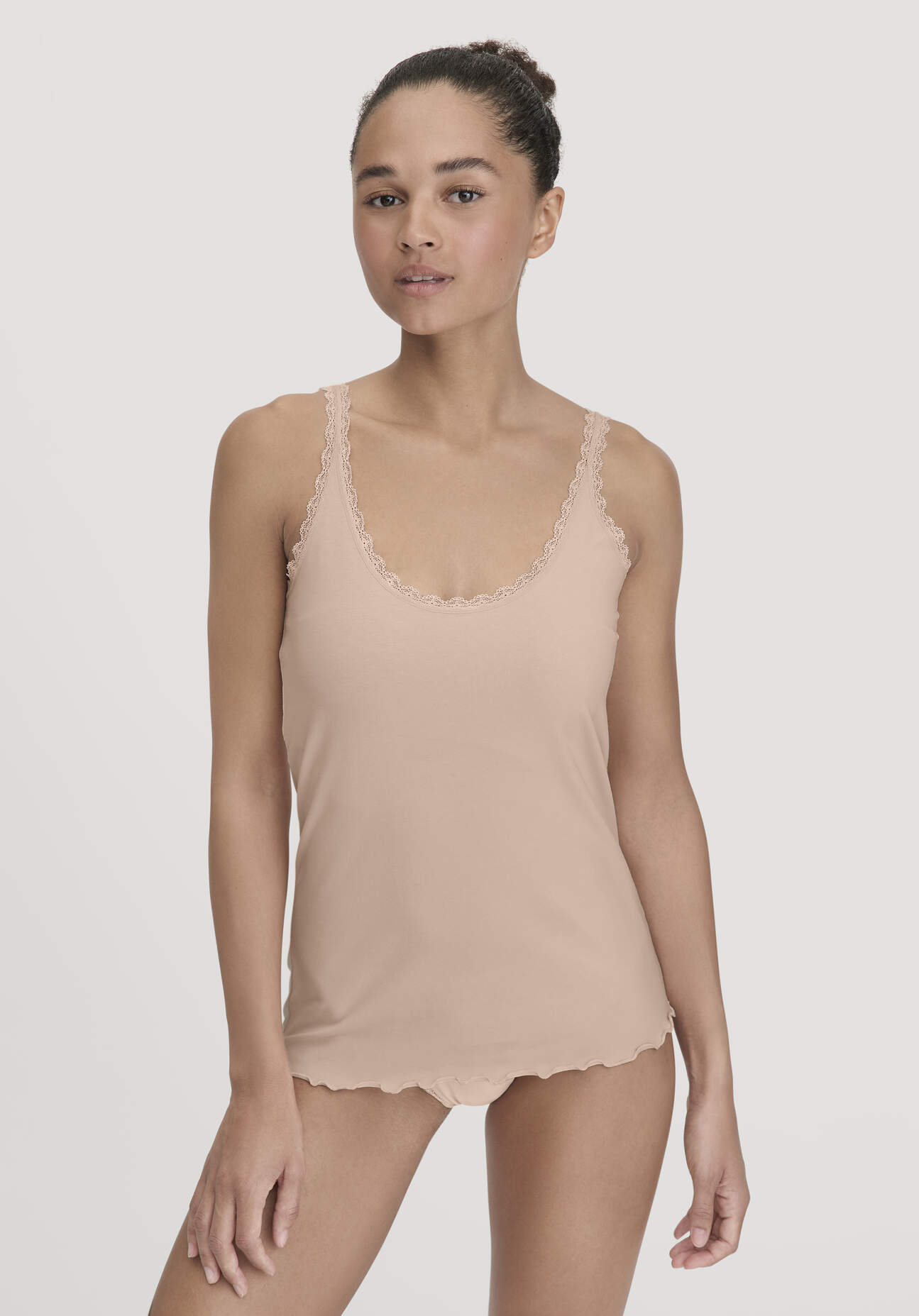 hessnatur Damen Tanktop COTTON FEEL LACE aus Bio-Baumwolle - rosa Grösse38