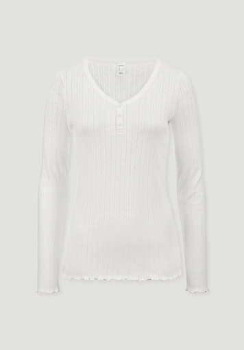Pointelle Henley Schlafshirt PURE COTTON aus reiner Bio-Baumwolle