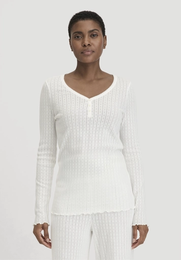 Pointelle Henley Schlafshirt PURE COTTON aus reiner Bio-Baumwolle - 0