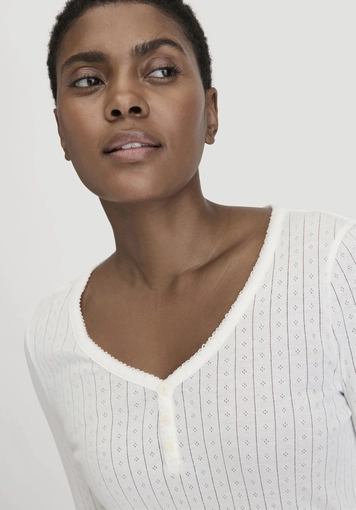 Pointelle Henley Schlafshirt PURE COTTON aus reiner Bio-Baumwolle - 1