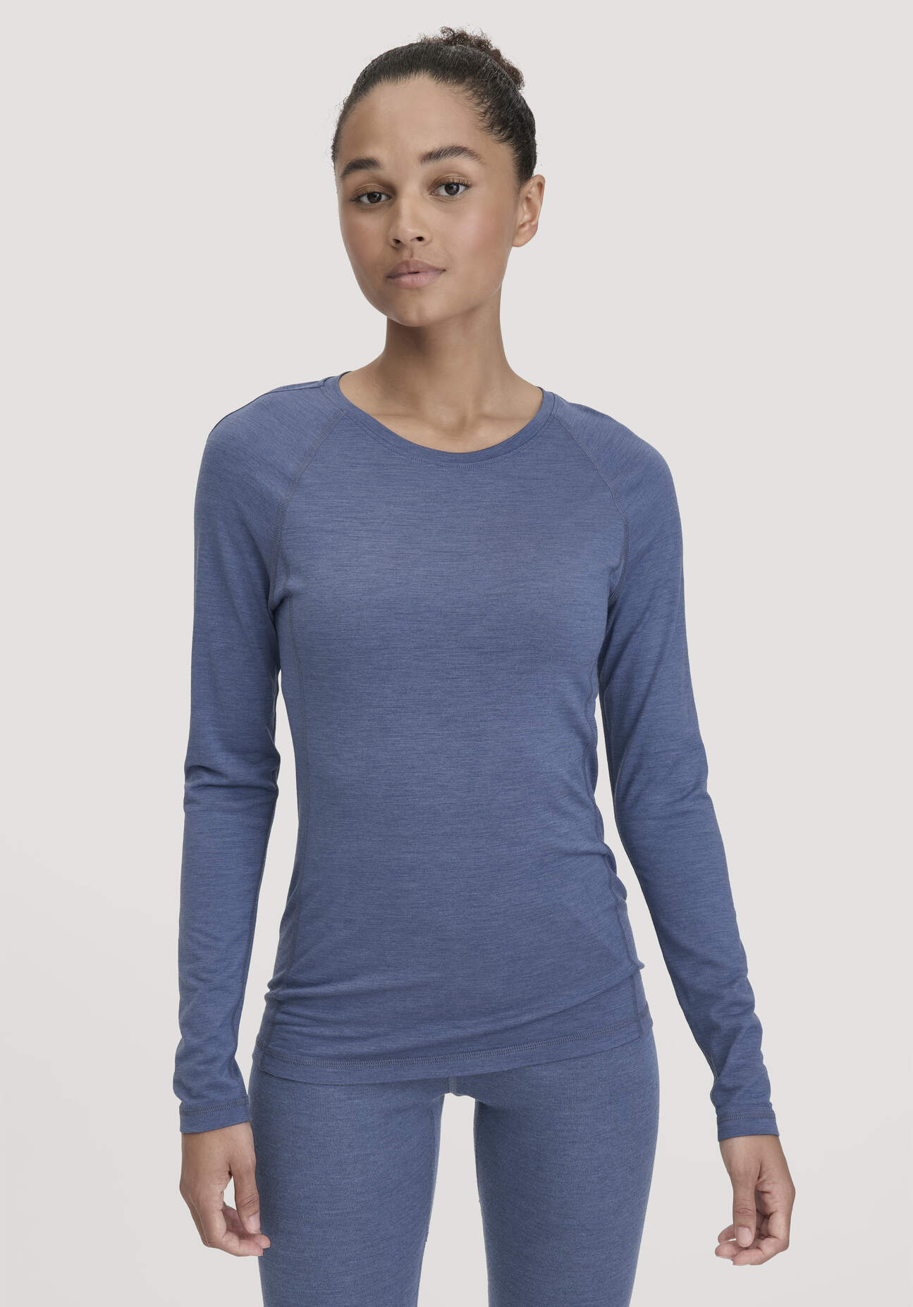 hessnatur Damen Wool-Silk Longsleeve aus Bio-Merinowolle mit Seide - blau Größe 44