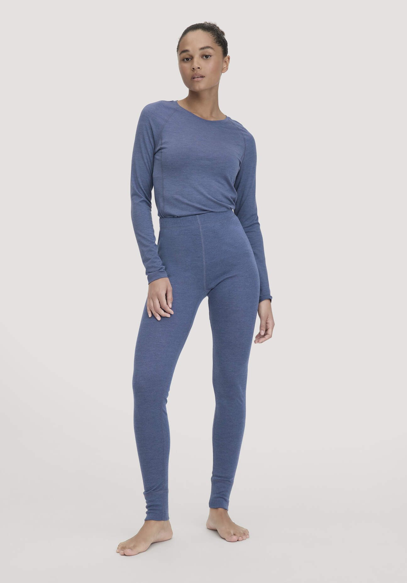 hessnatur Damen Wool-Silk Leggings aus Bio-Merinowolle mit Seide - blau Größe 46