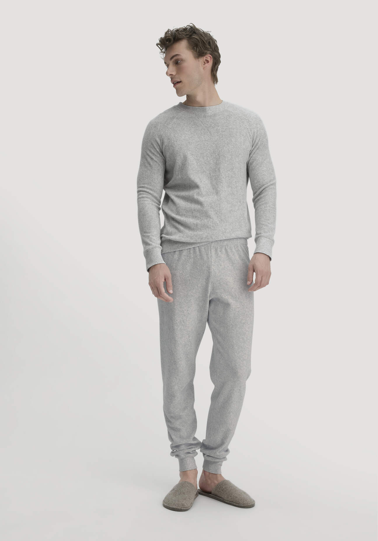 hessnatur Herren Frottee Schlafhose PURE COTTON aus Bio-Baumwolle - grau Größe 46