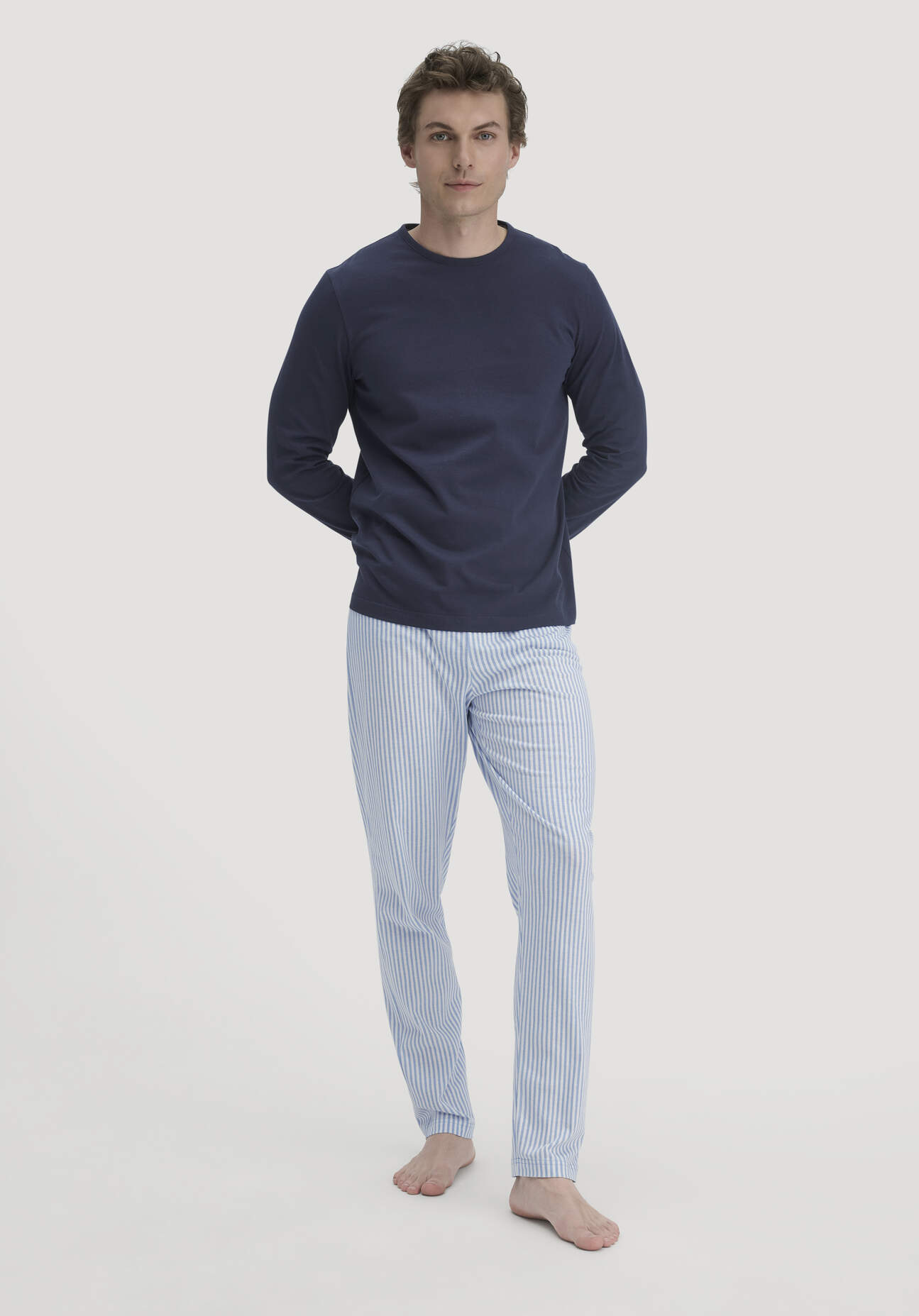 hessnatur Herren Pyjama PURE COTTON aus Bio-Baumwolle - blau Größe 54