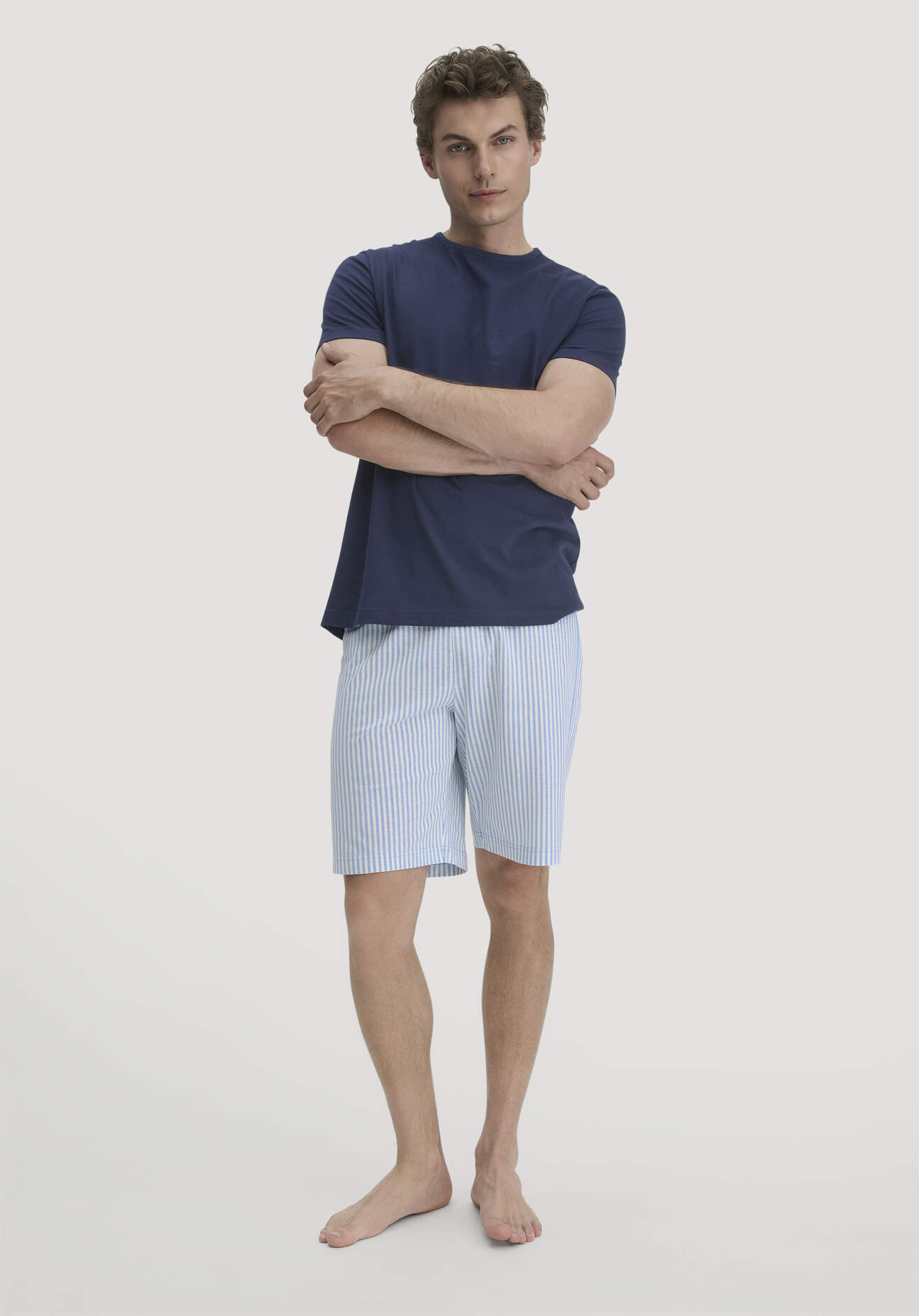 hessnatur Herren Pyjama PURE COTTON aus Bio-Baumwolle - blau Größe 56