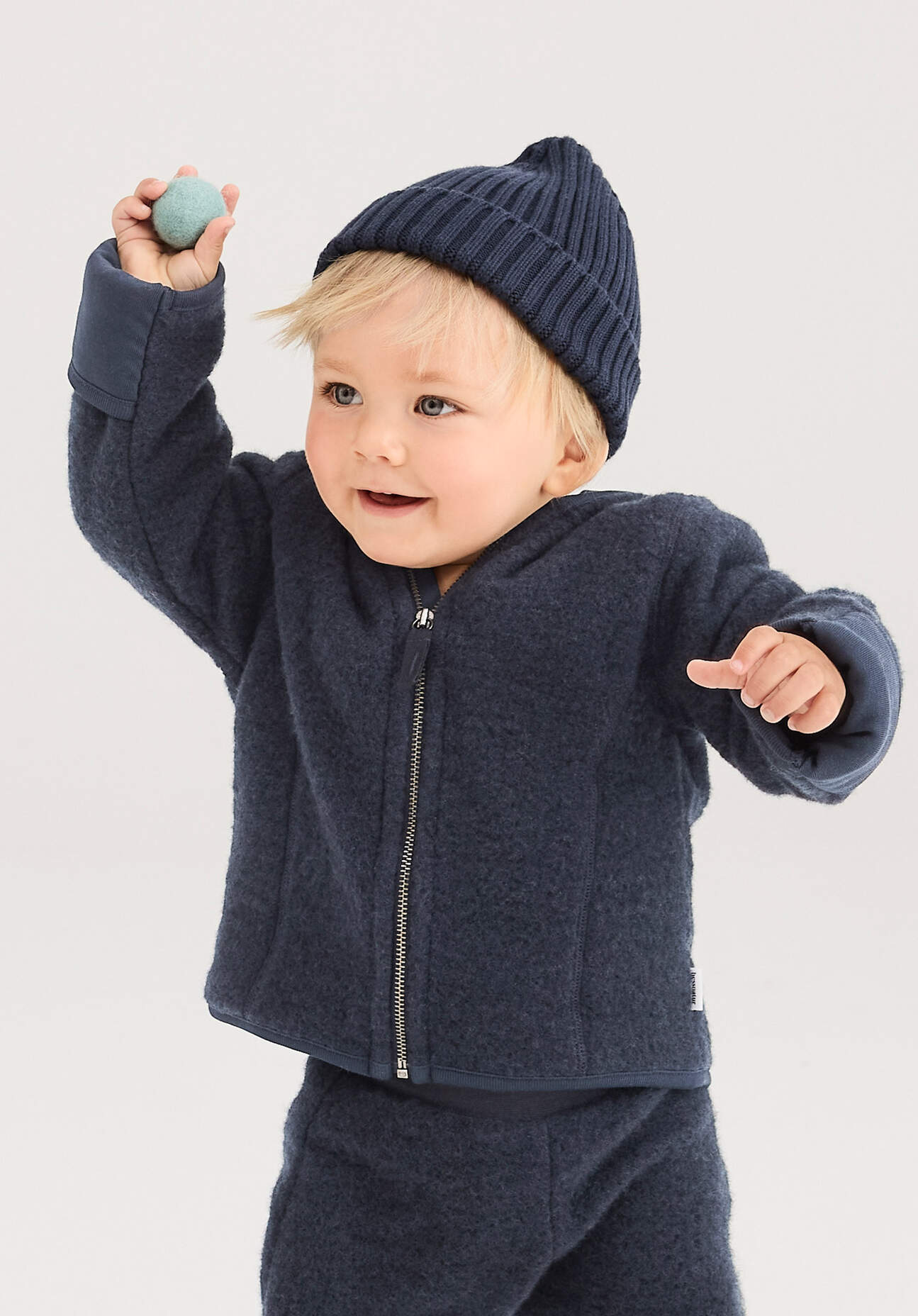 hessnatur Baby Wollfleece Jacke aus Bio-Merinowolle - blau Größe 74/80