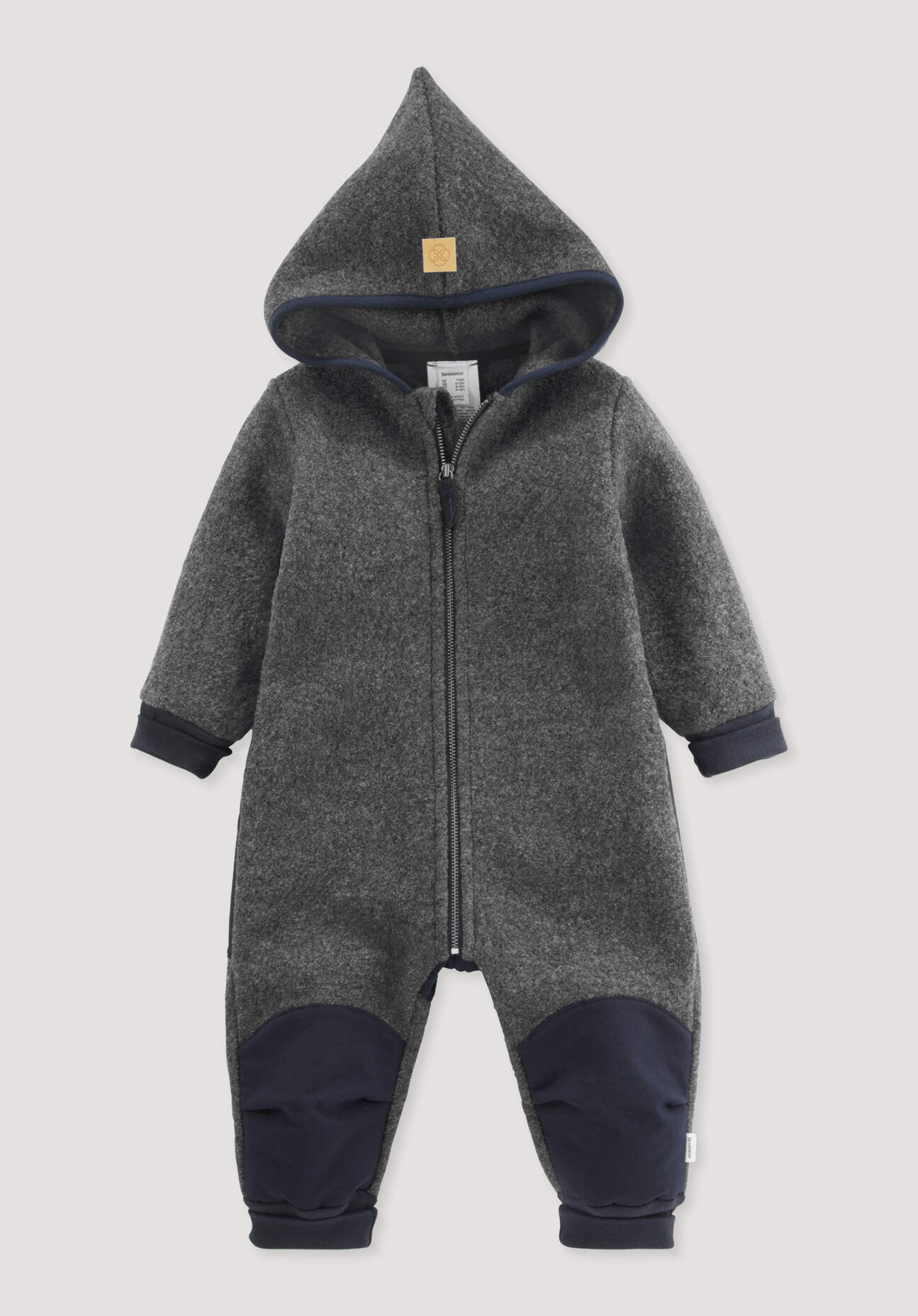hessnatur Baby Wollwalk Overall aus Bio-Merinowolle mit Softshell - grau Grösse74/80