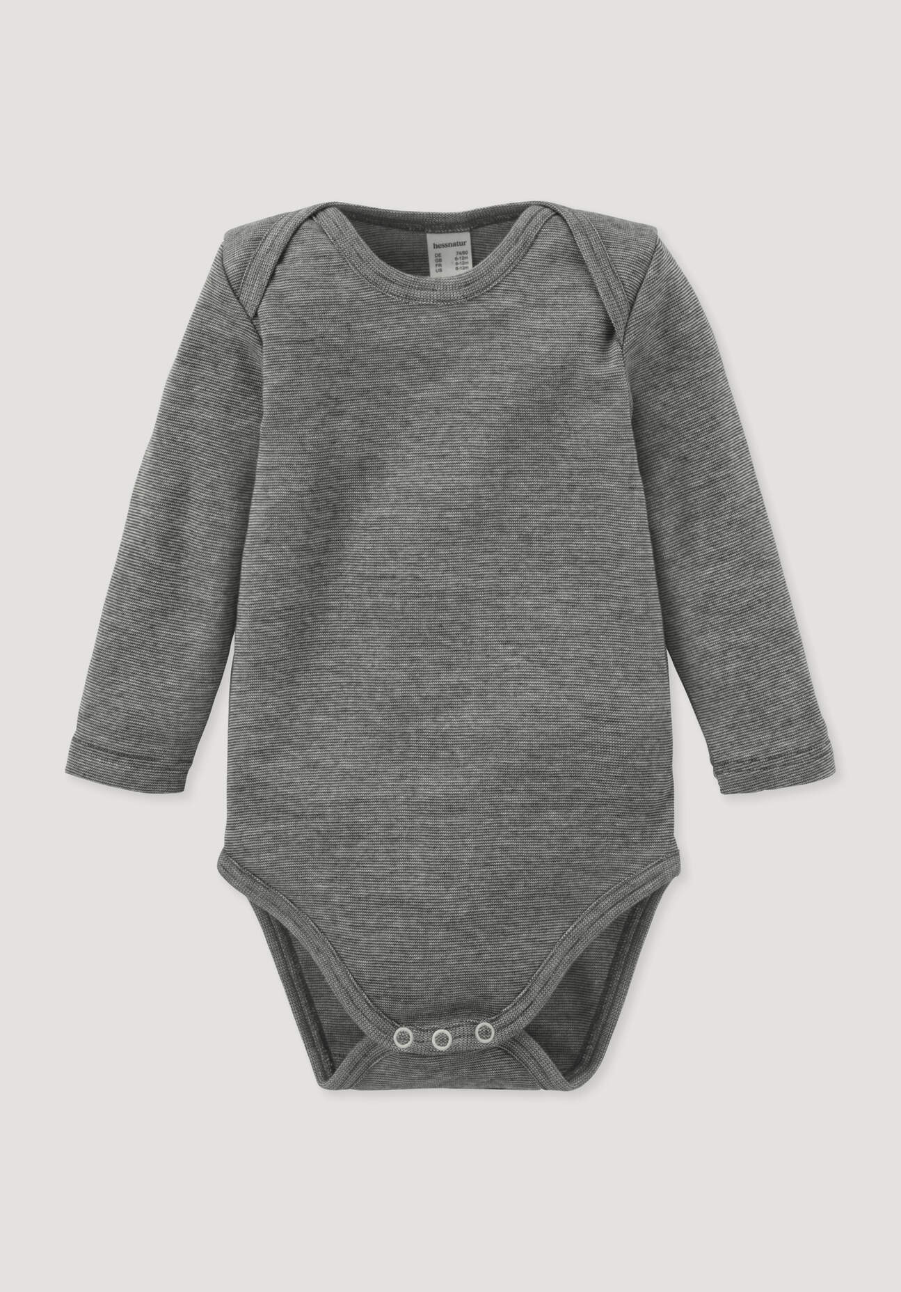 hessnatur Baby Langarm Body aus Bio-Baumwolle mit Bio-Merinowolle und Seide - grau Größe 86/92