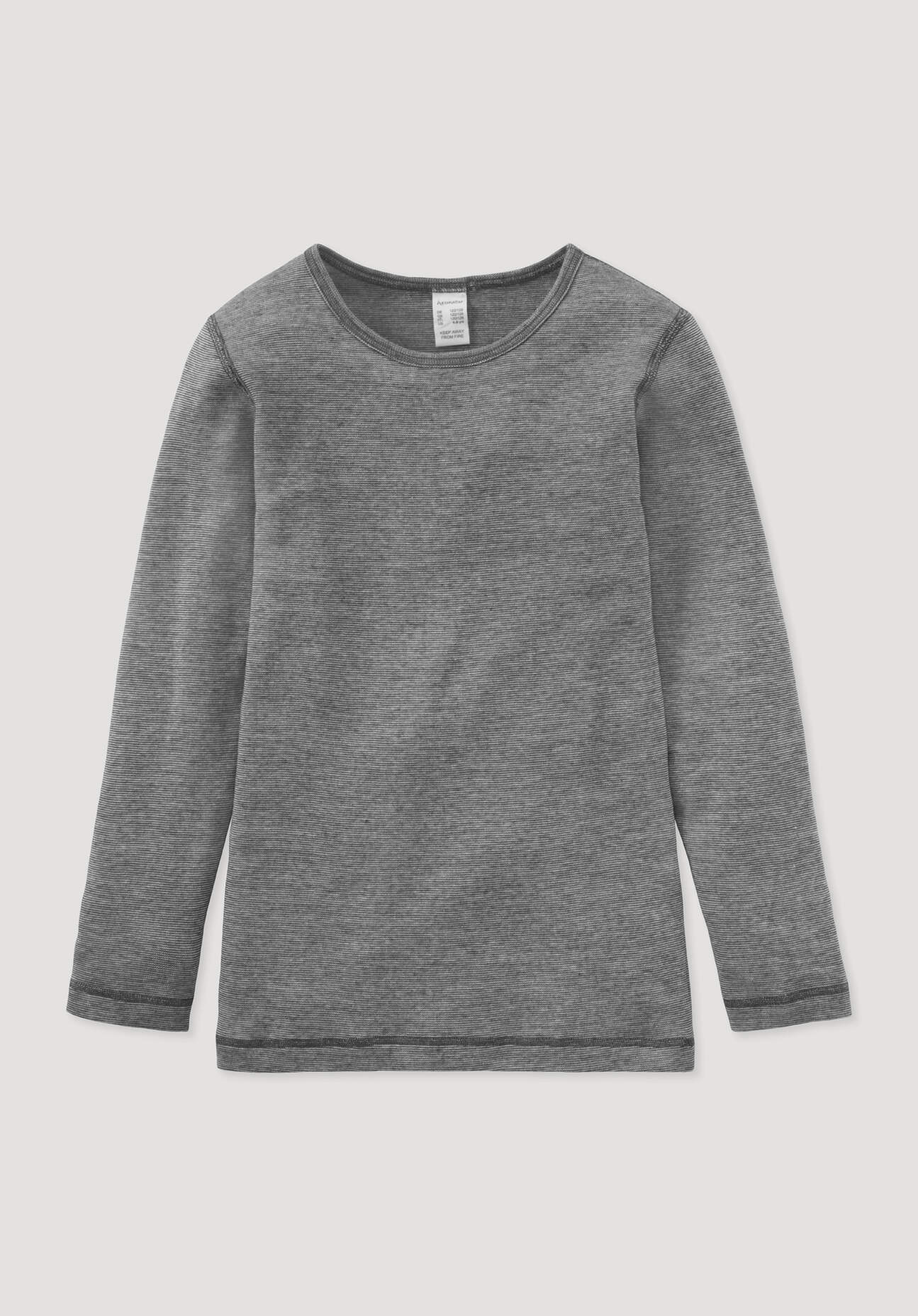 hessnatur Kinder Langarmshirt aus Bio-Baumwolle mit Bio-Merinowolle und Seide - grau Größe 98/104