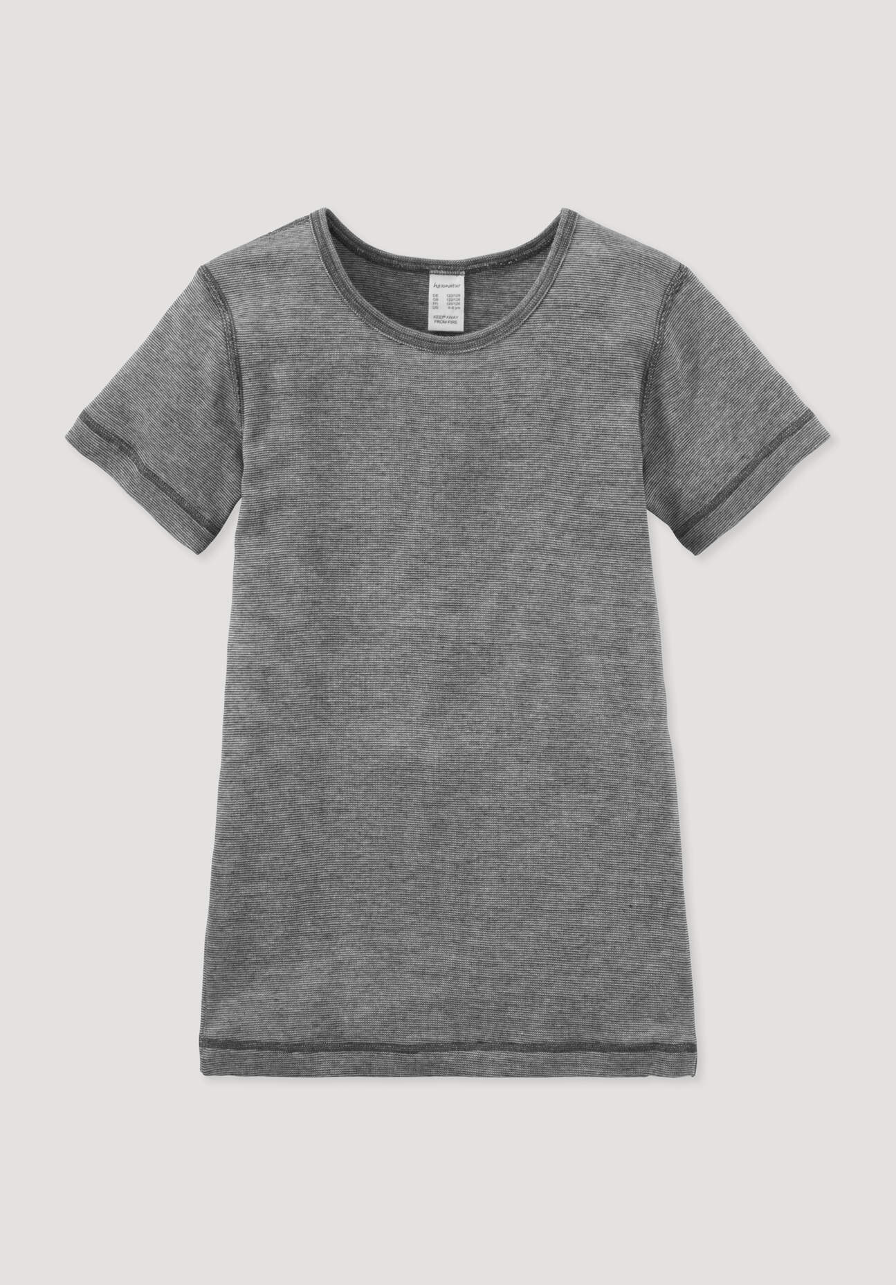 hessnatur Kinder Kurzarmshirt aus Bio-Baumwolle mit Bio-Merinowolle und Seide - grau Größe 110/116