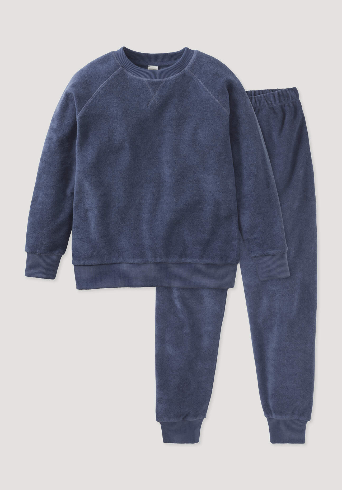 hessnatur Kinder Frottee Pyjama aus Bio-Baumwolle - blau Größe 134/140