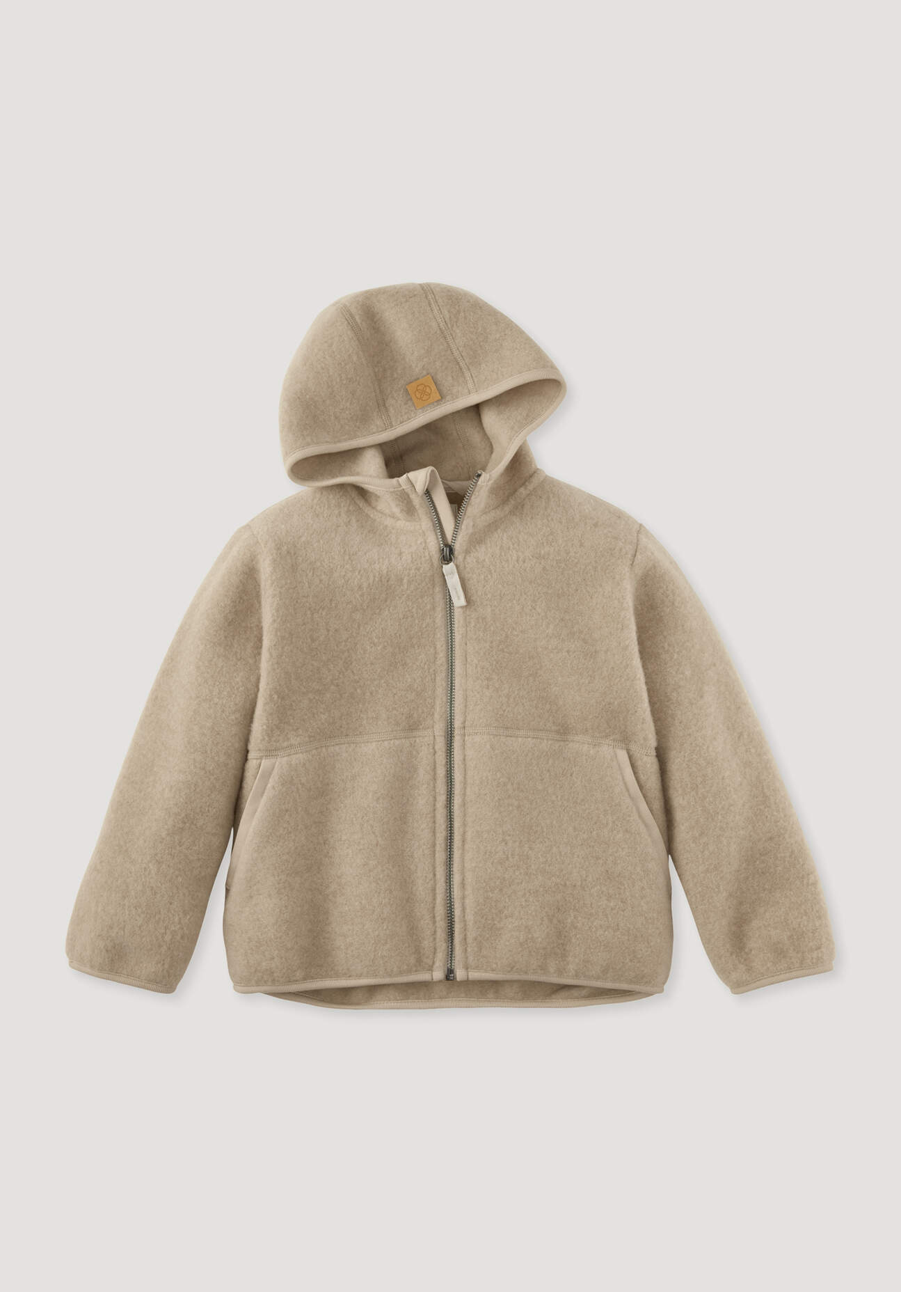 hessnatur Kinder Wollfleece Jacke aus Bio-Merinowolle - beige Größe 98/104