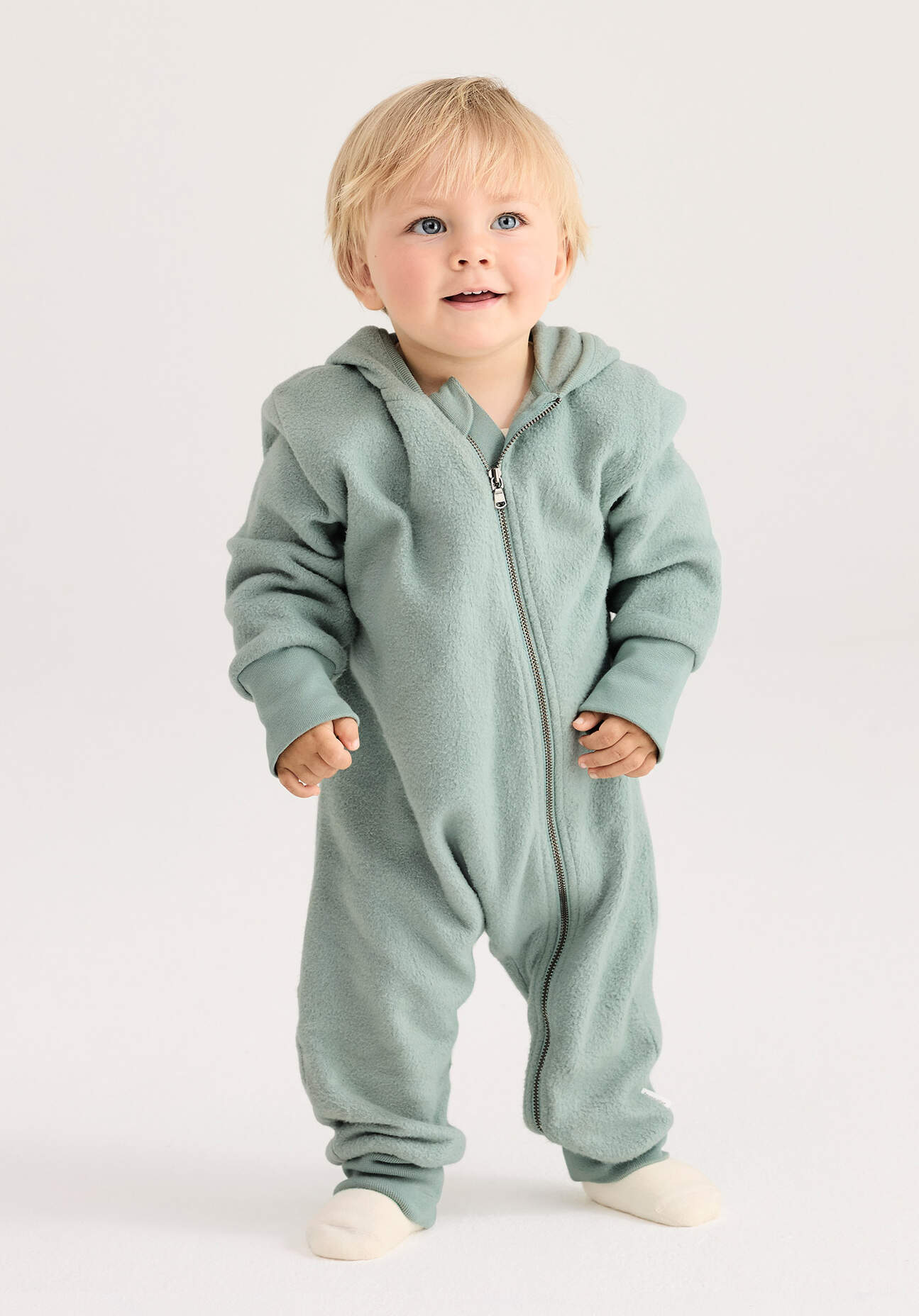 hessnatur Baby Softfleece Overall aus Bio-Baumwolle - grün Größe 98/104