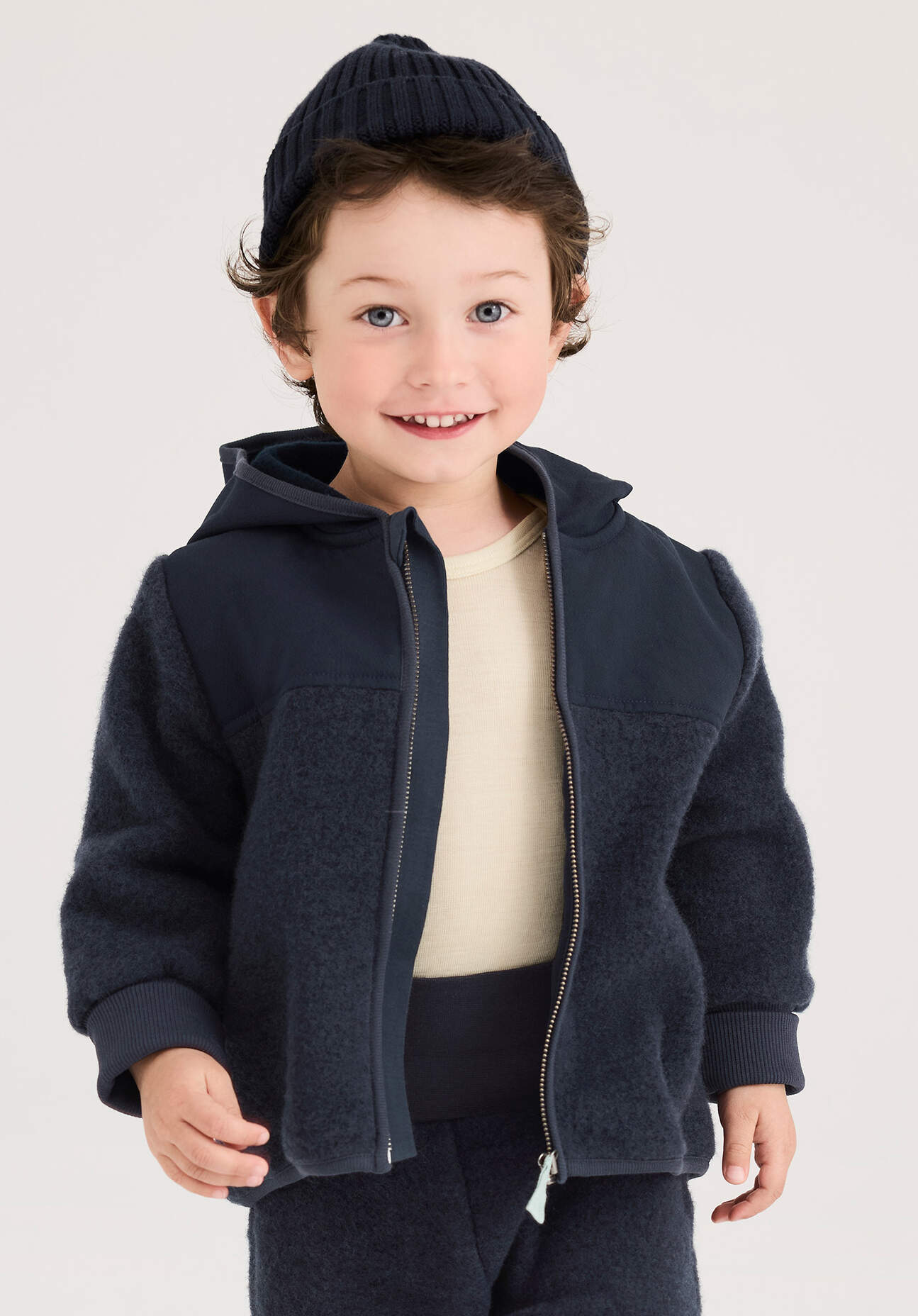 hessnatur Baby Wollfleece Jacke aus Bio-Merinowolle mit Softshell - blau Größe 98/104