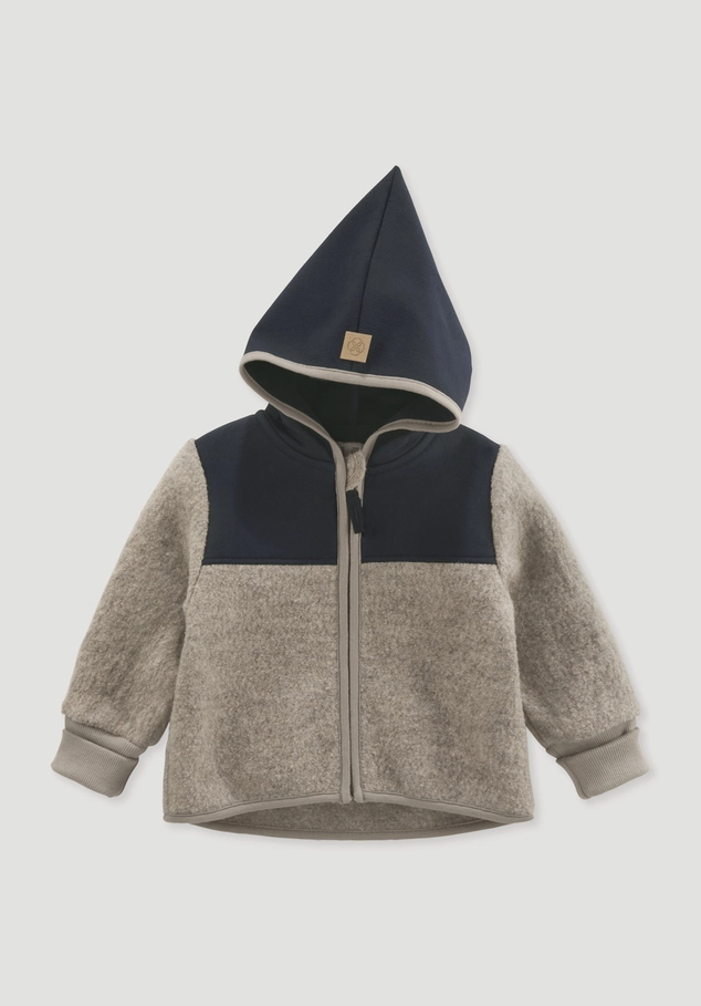 Wool jacket made of organic merino wool with softshell