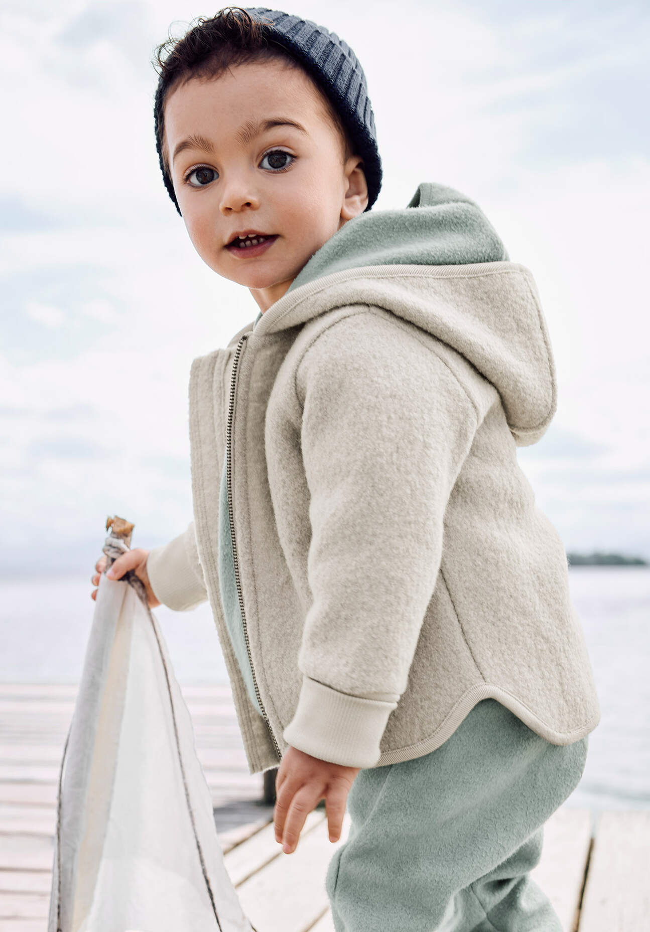 hessnatur Baby Walkjacke aus Bio-Merinowolle - beige Größe 86/92