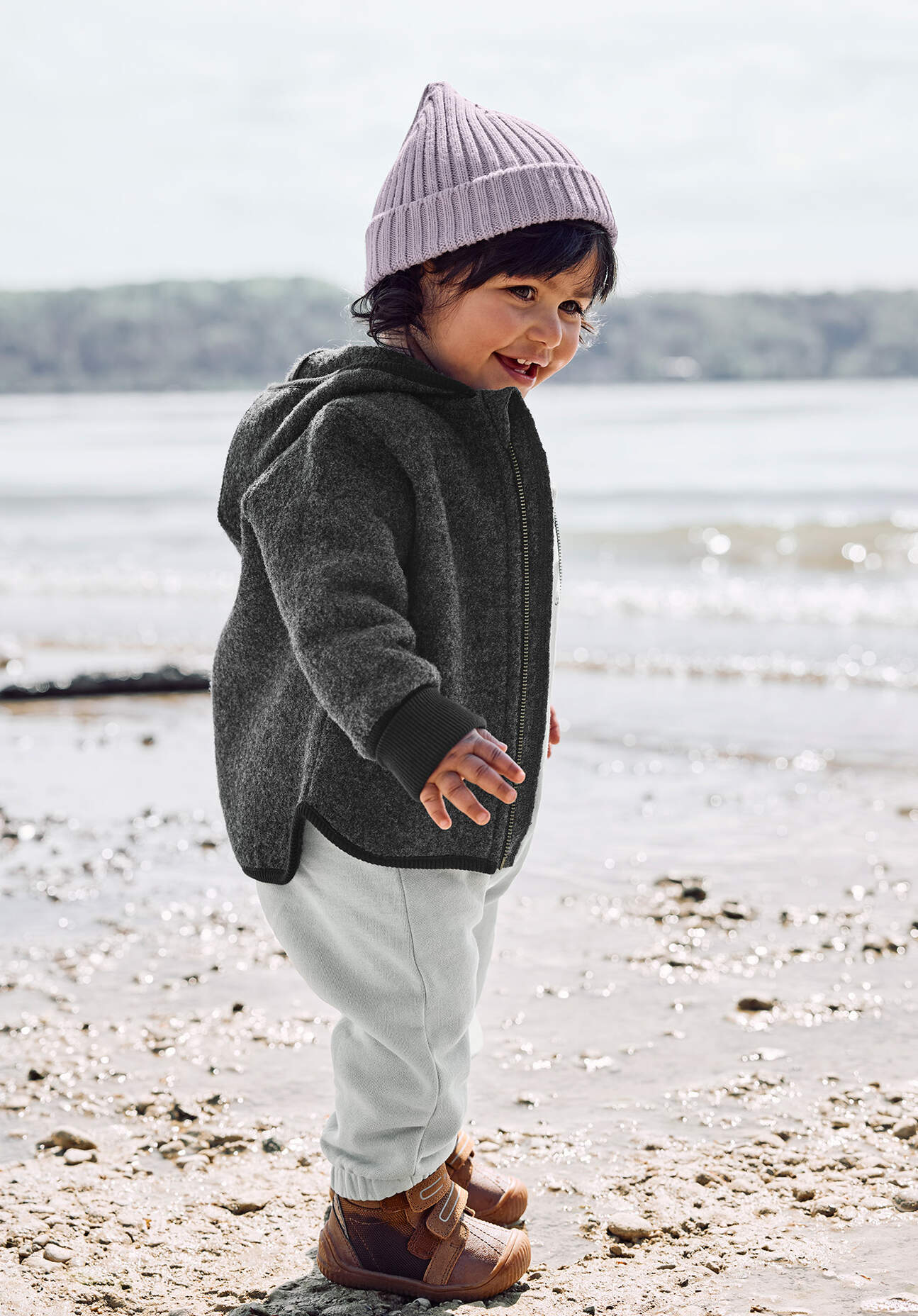 hessnatur Baby Walkjacke aus Bio-Merinowolle - grau Größe 62/68