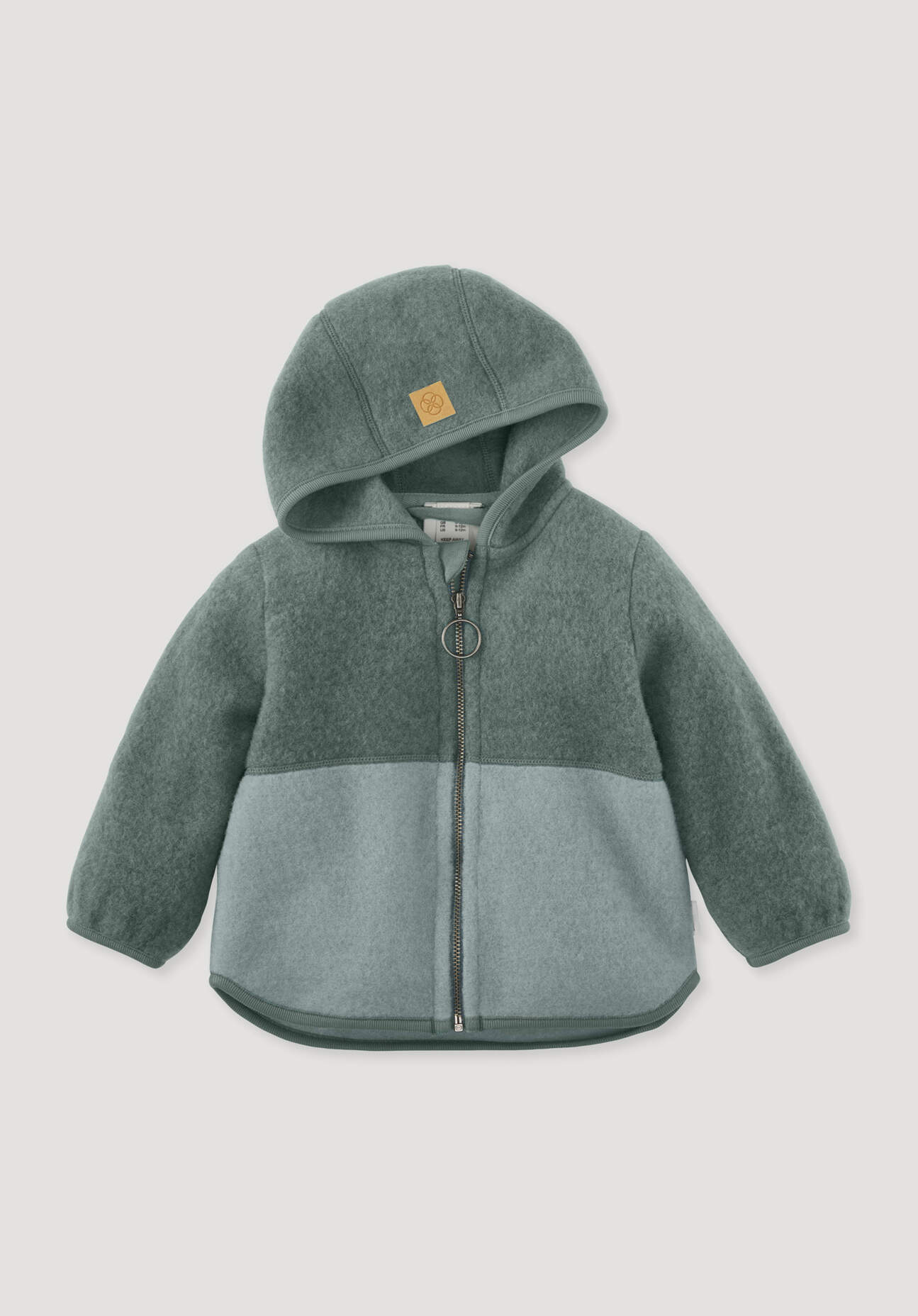 hessnatur Baby Wollfleece Jacke Colourblock aus Bio-Merinowolle - grün Größe 98/104