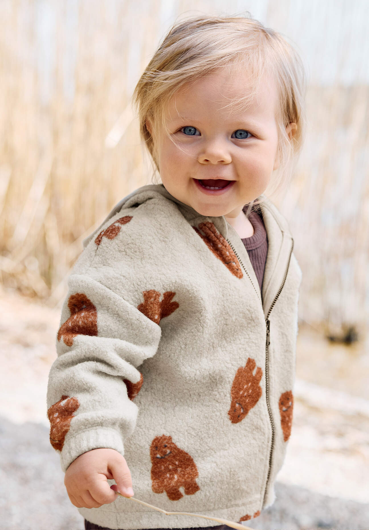 hessnatur Baby Fleece Jacke reiner Bio-Baumwolle - braun Größe 98/104