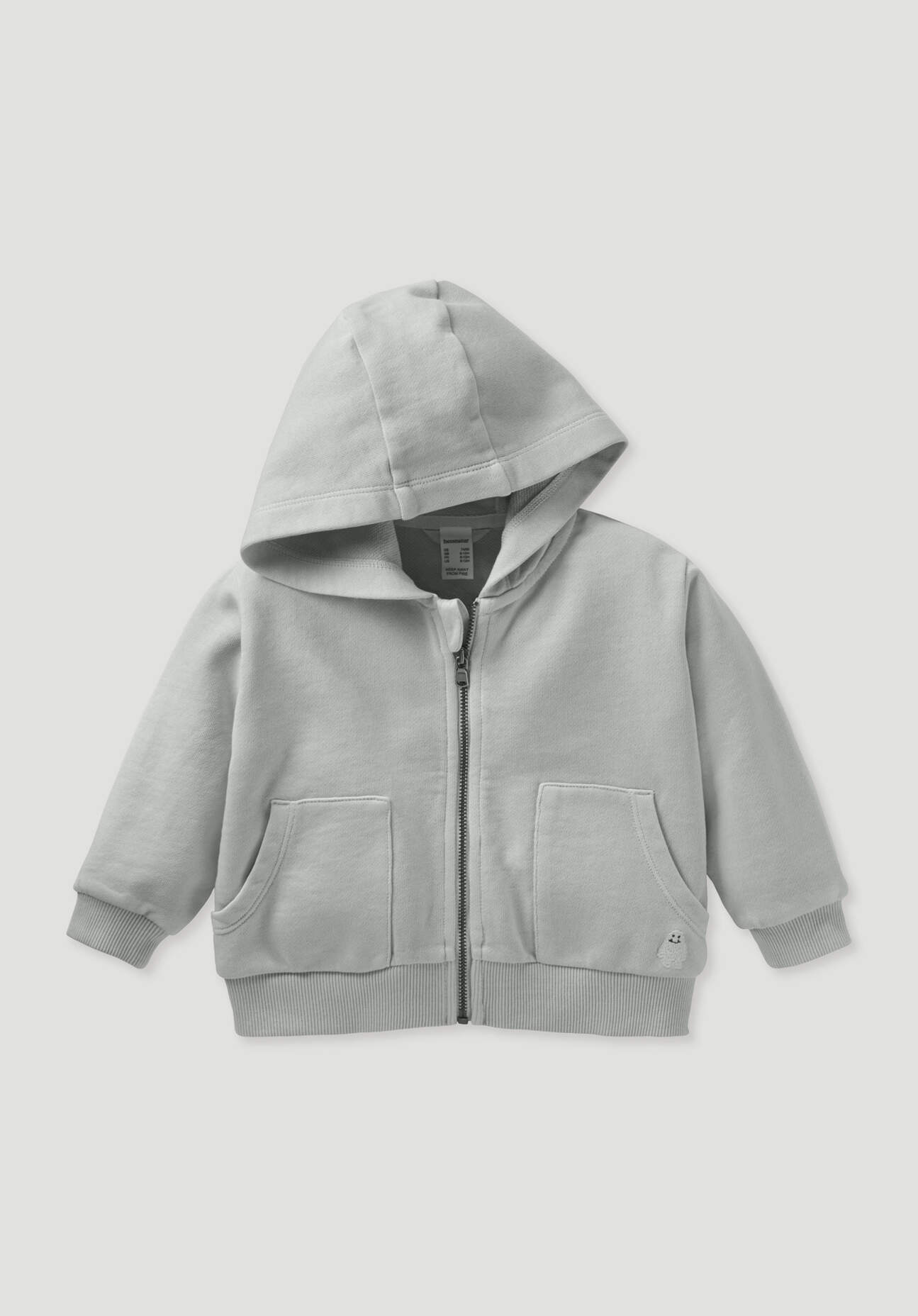 hessnatur Baby Sweatshirt Jacke GARMENT DYE aus Bio-Baumwolle - grau Größe 62/68