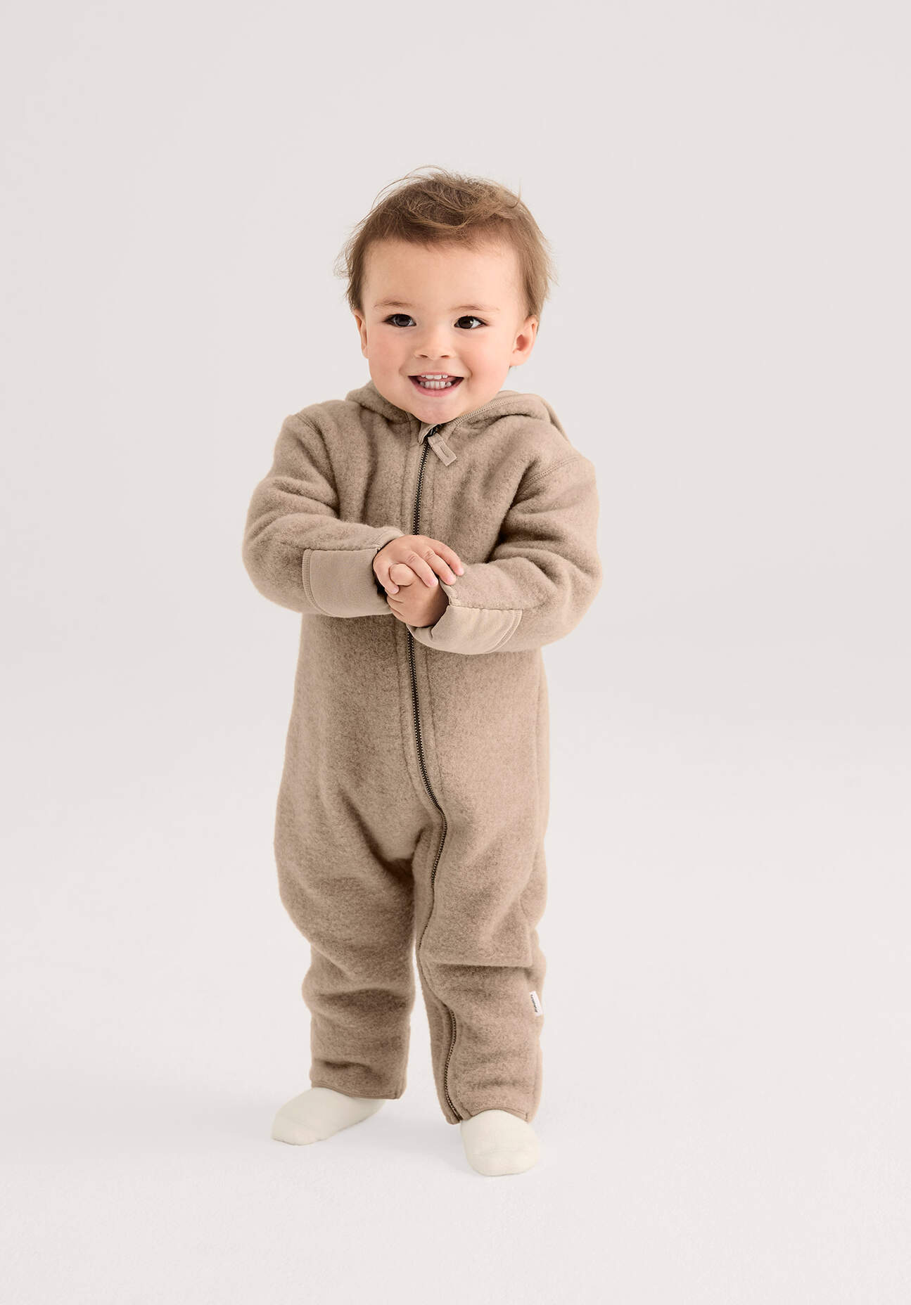 hessnatur Baby Wollfleece Overall aus Bio-Merinowolle - beige Größe 98