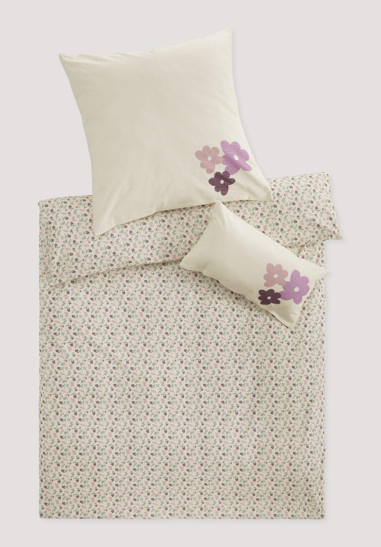 hessnatur Baby Biber Bettwäsche MILLEFLEURE aus Bio-Baumwolle - natur Größe 100x135+40x60 cm