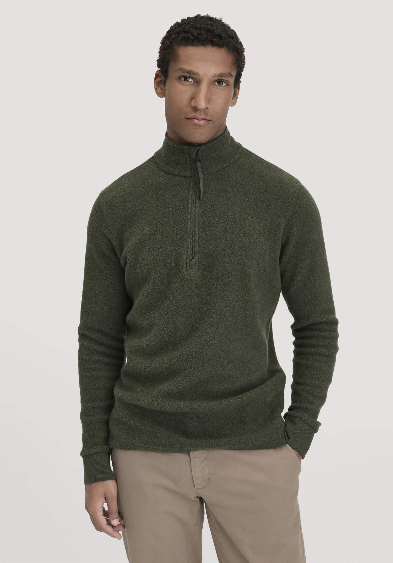 Thumbnail - hessnatur Herren Fleece Troyer Relaxed aus Bio-Baumwolle - grün - Größe 54