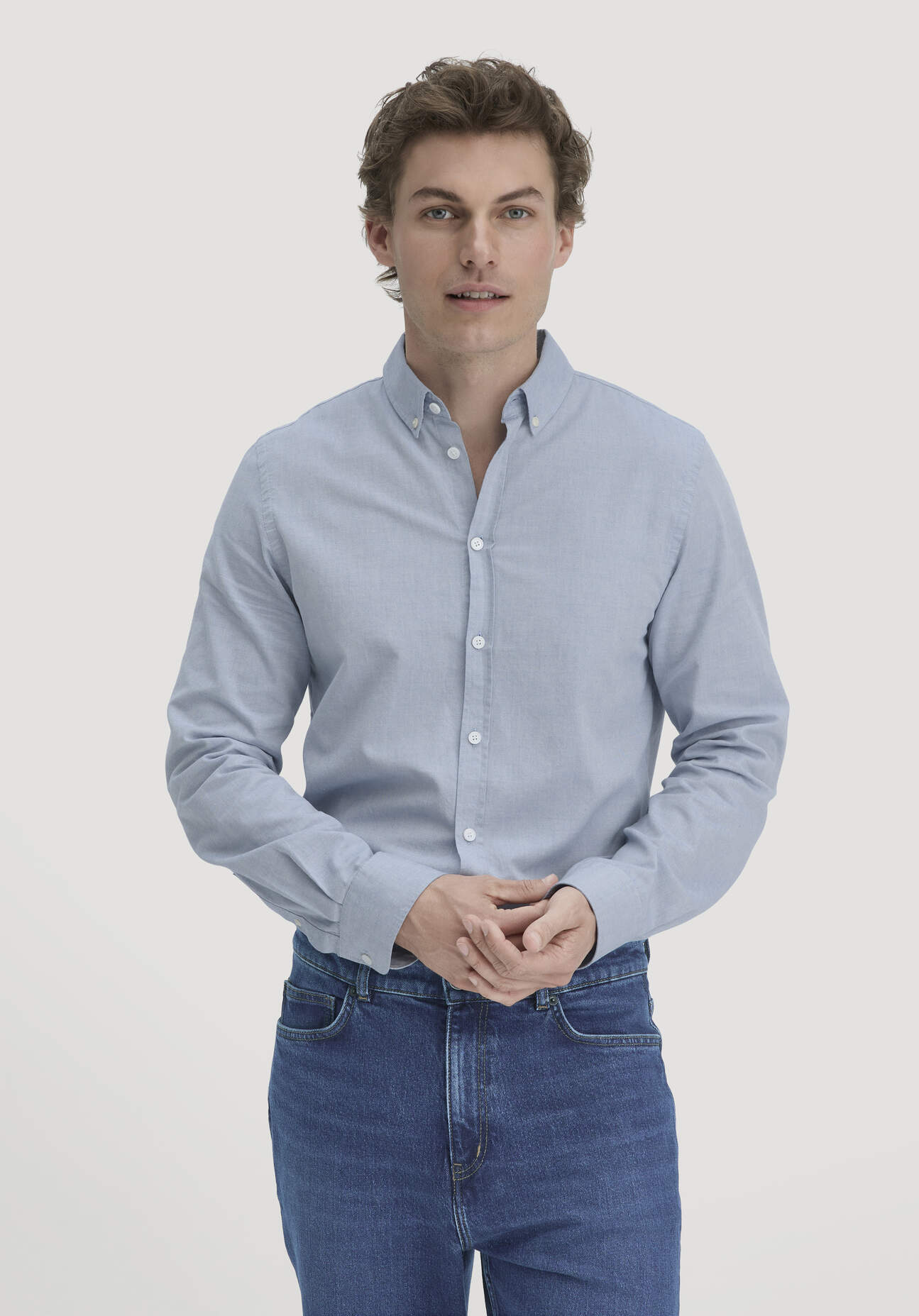 hessnatur Herren Oxford Hemd Regular aus Bio-Baumwolle - blau Größe XL (43/44)