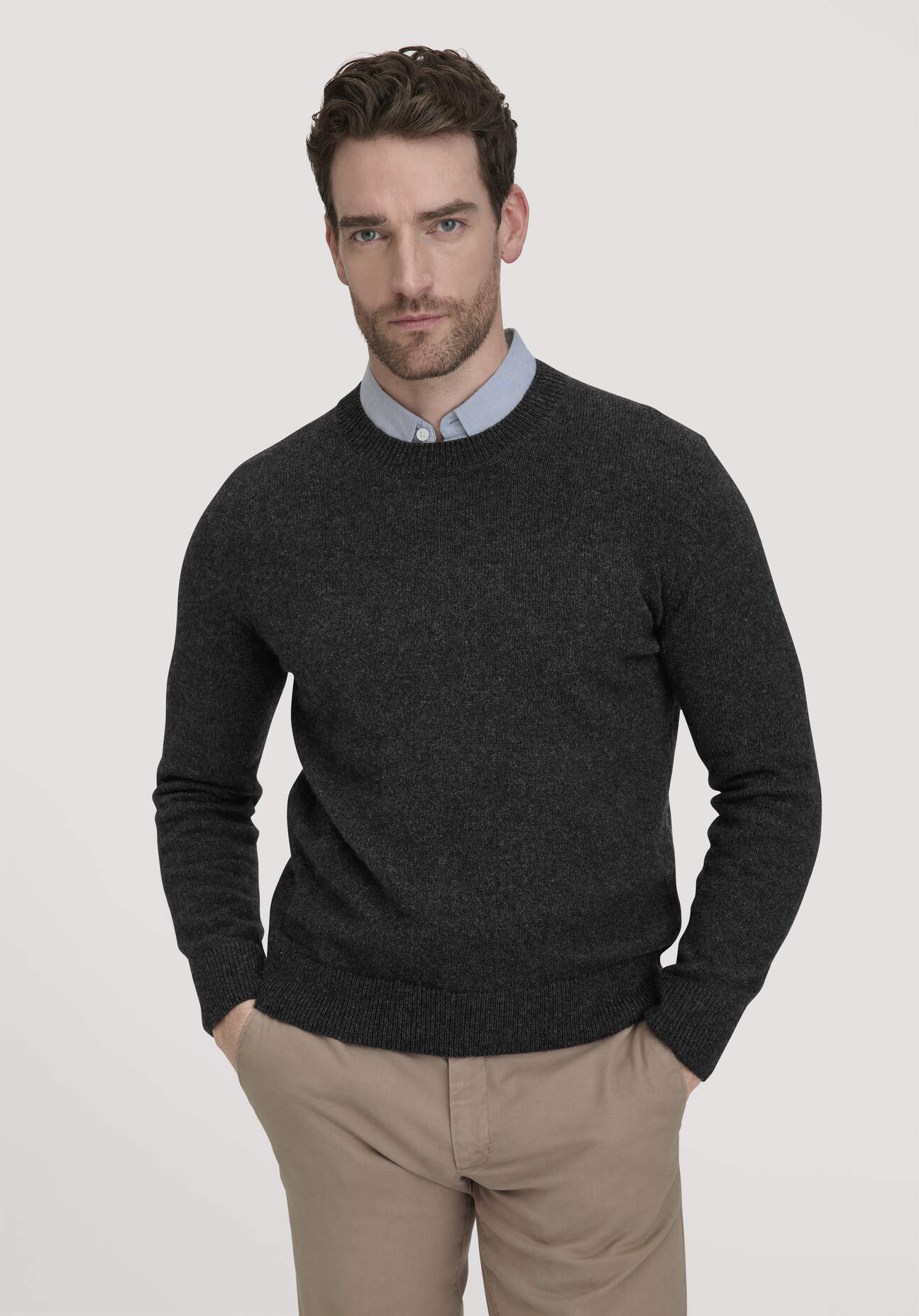 hessnatur Herren Strick Pullover Regular aus Bio-Merinowolle mit Bio-Baumwolle - grau Größe XL