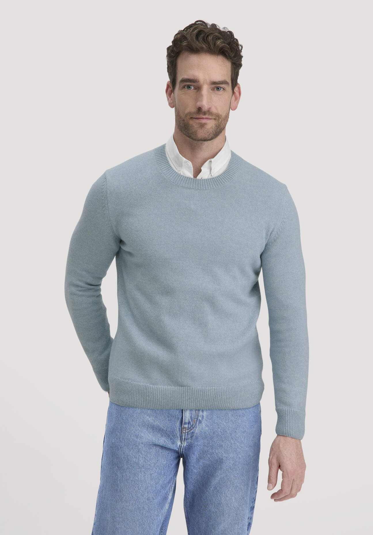 Thumbnail - hessnatur Herren Strick Pullover Regular aus Bio-Merinowolle mit Bio-Baumwolle - blau - Größe S